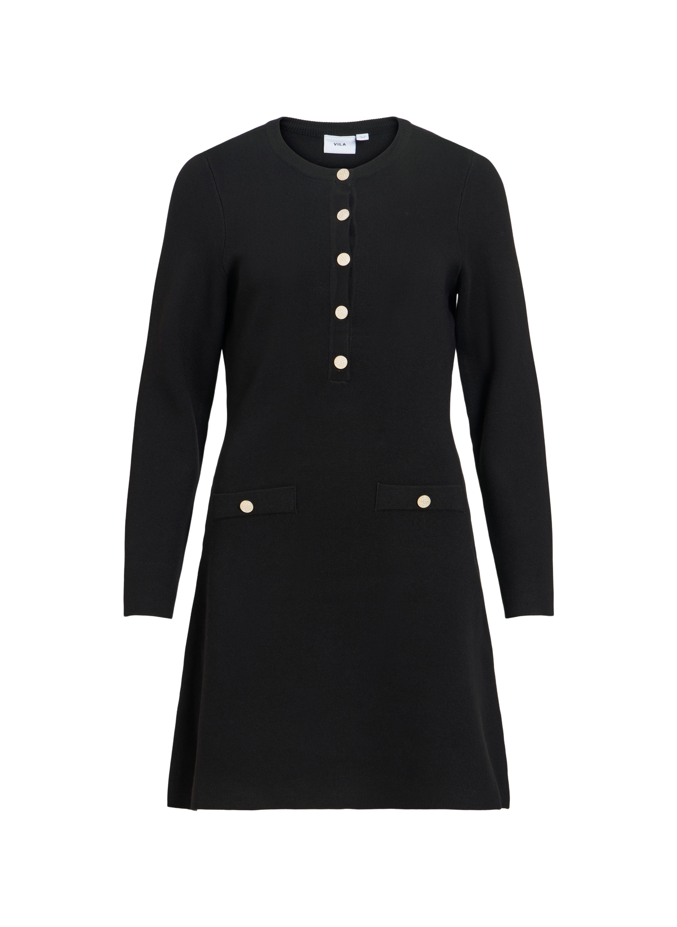 Fitted dress with a round neck and button fastening VILA Black