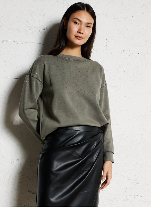 Sweat col rond à strass en coton Gris by IKKS IKKS Sweat col rond à strass en coton Gris