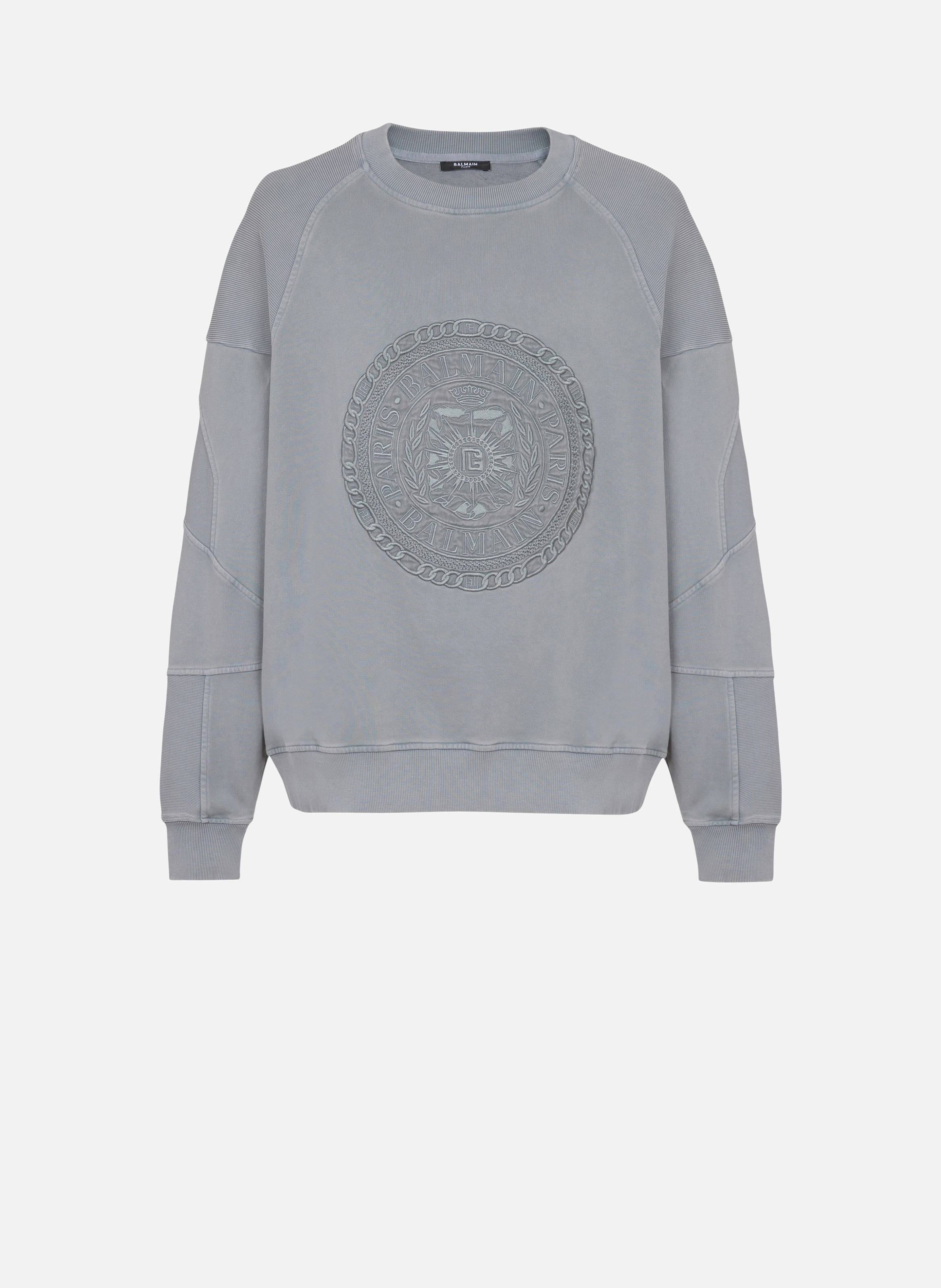 Sweat-shirt brodé balmain médaille BALMAIN Gris