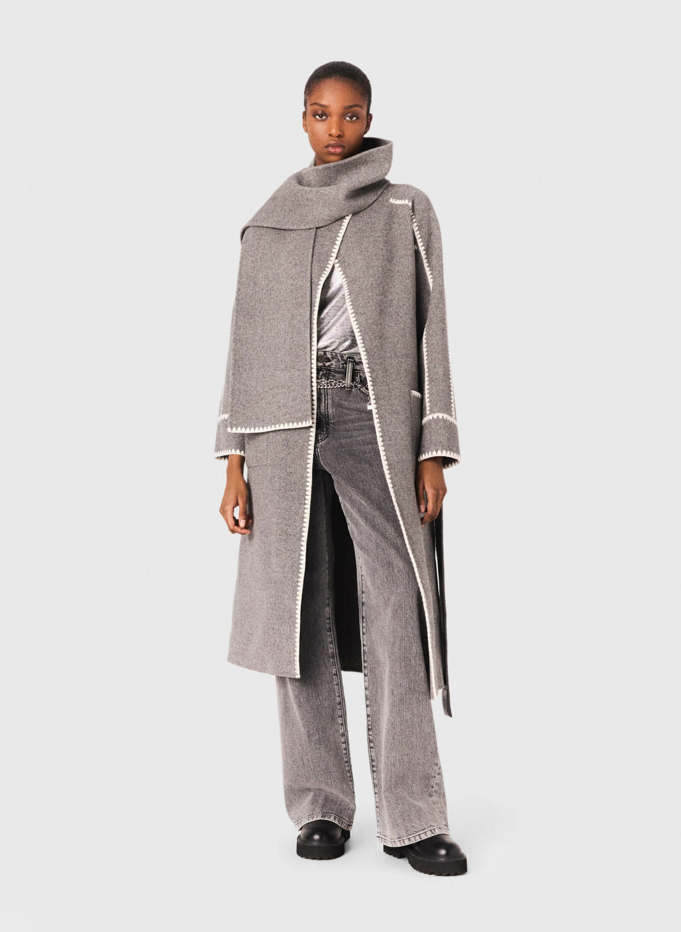 Manteau col rond en laine mélangée MAJE Gris