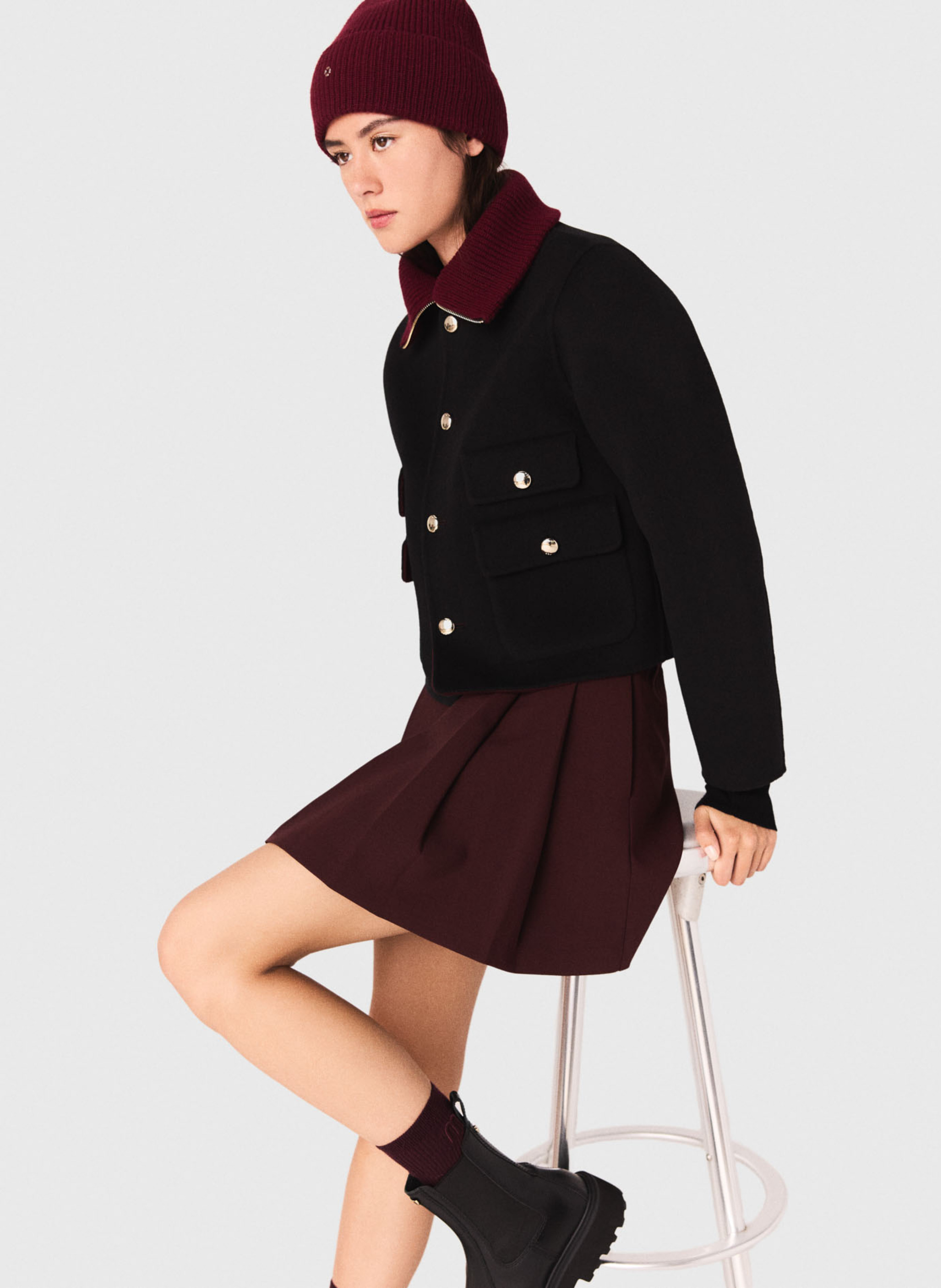 Veste droite col montant en laine mélangée MAJE Rouge