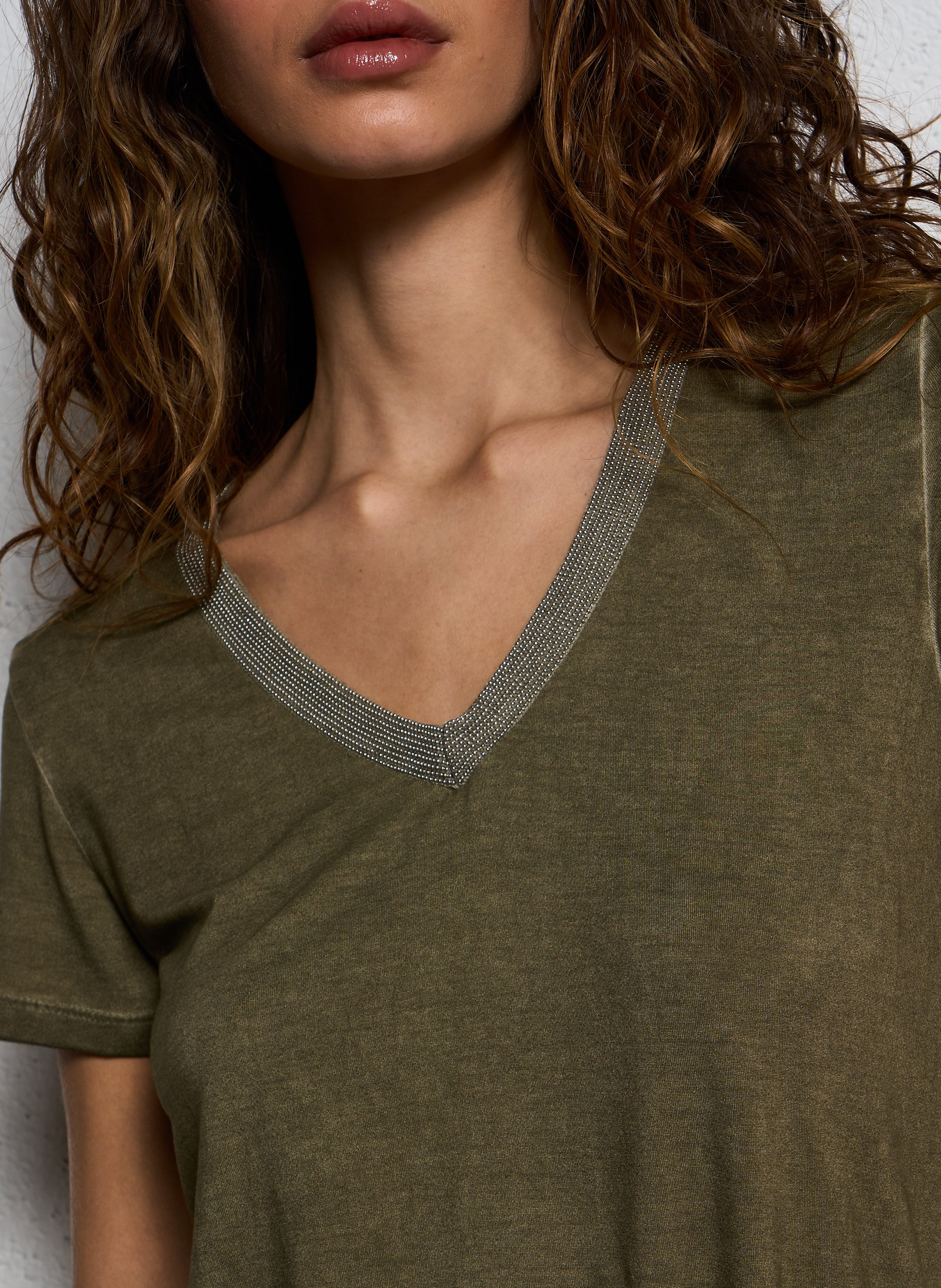 Tee-shirt col v détails fantaisie IKKS Kaki