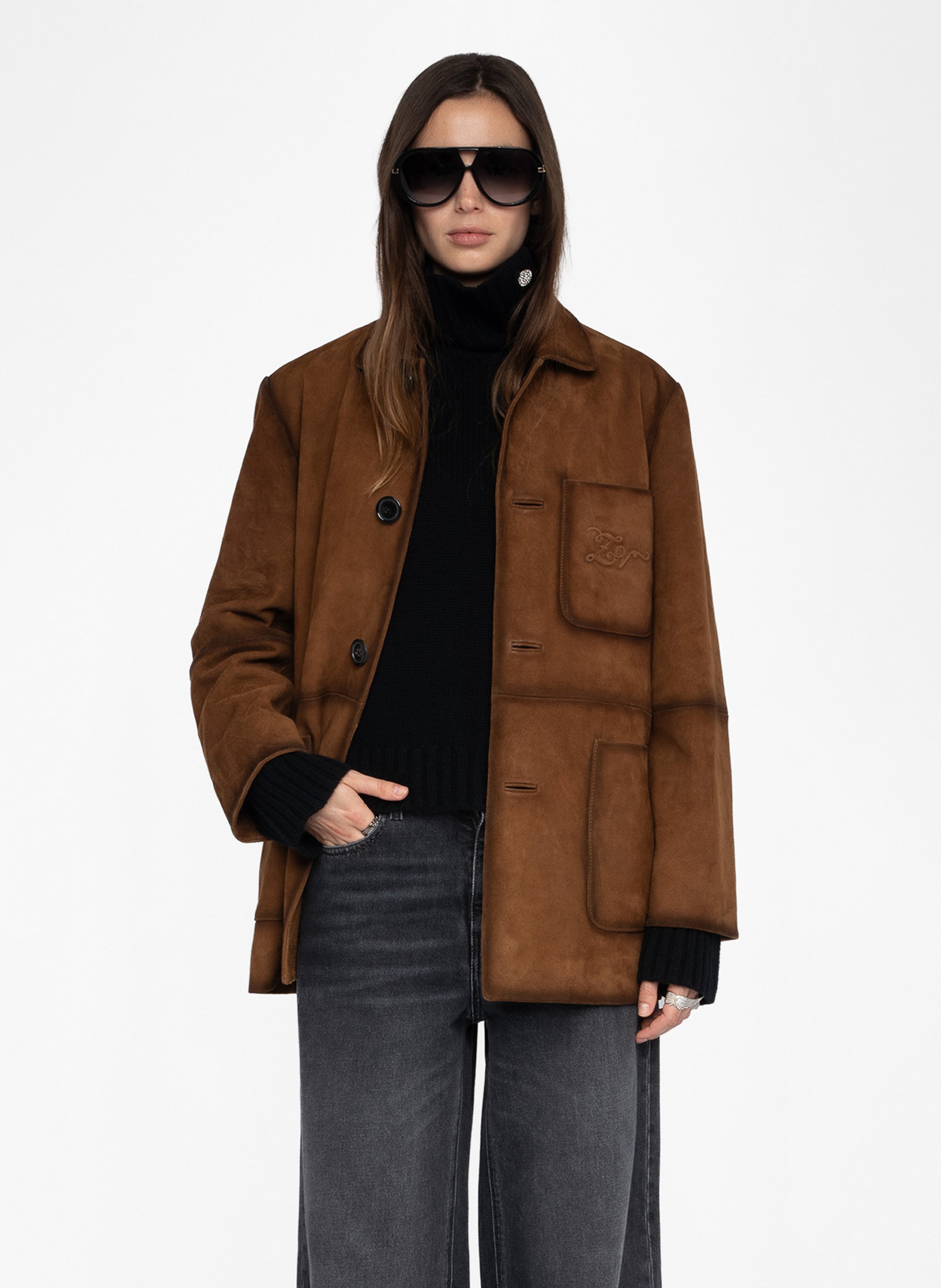 Blouson col classique en cuir venezia ZADIG&VOLTAIRE Marron