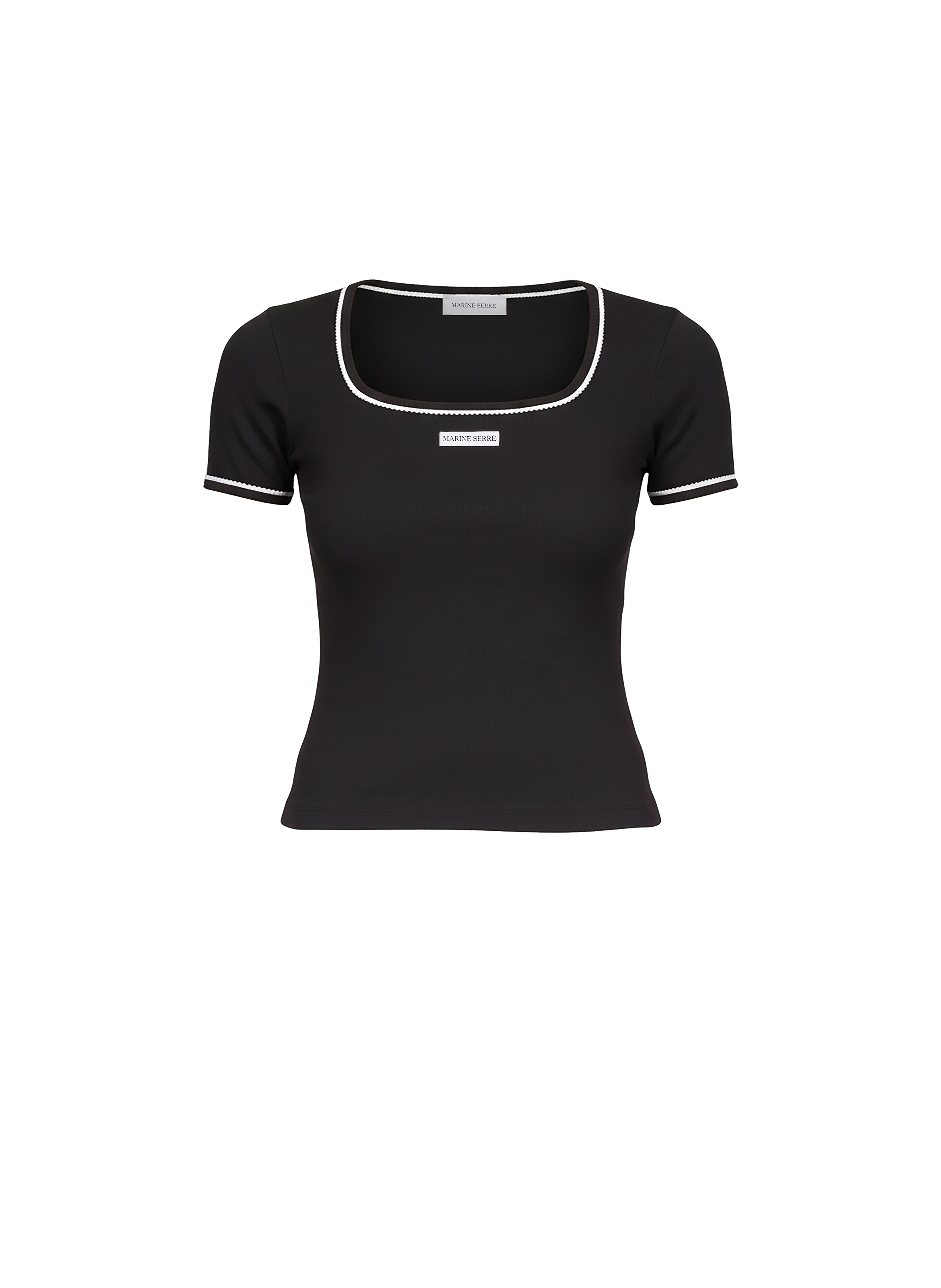 Light ribbed jersey squareneck t-shirt organic cotton MARINE SERRE Black