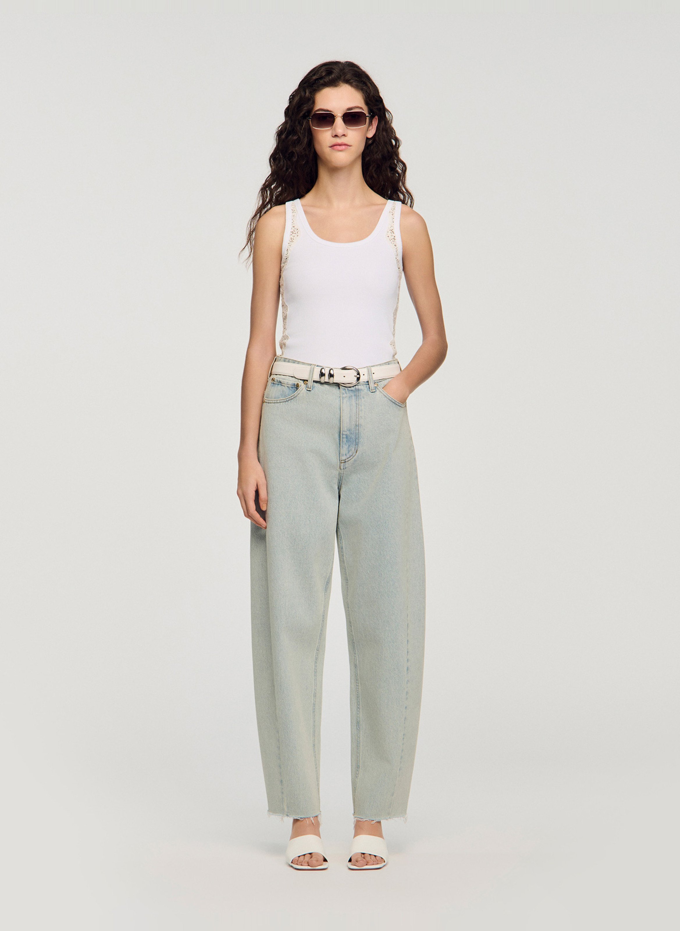 Débardeur col rond brodé en coton SANDRO Blanc