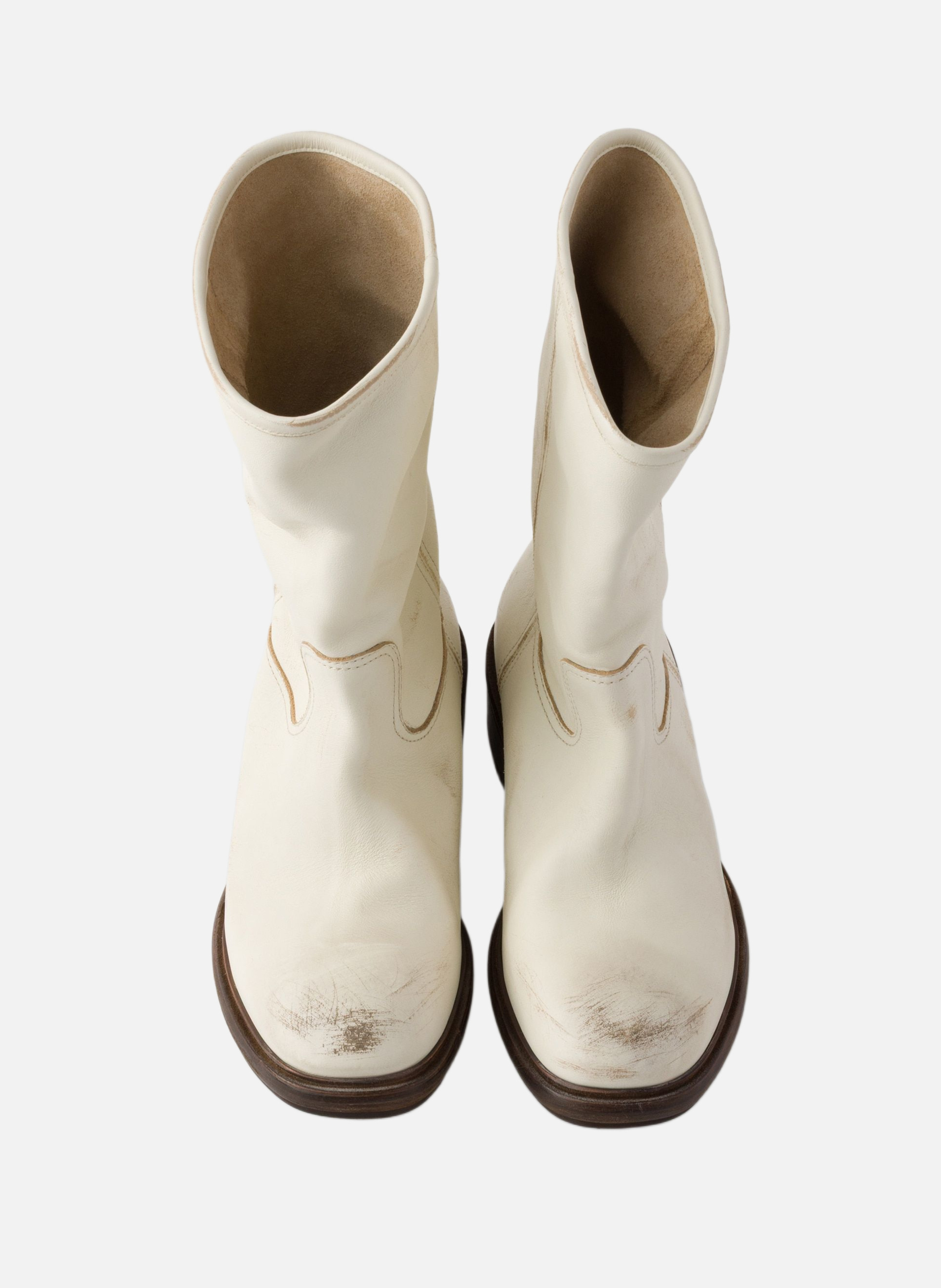 Bottes en cuir à effet vintage PRADA Beige