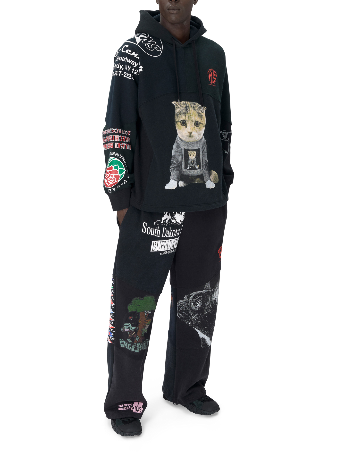 Hoodie graphique en jersey regenerated unisexe MARINE SERRE Noir