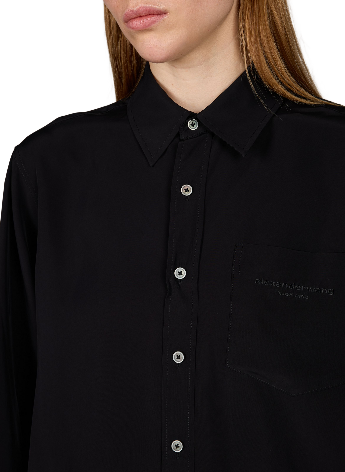 Solid cropped shirt with long sleeves ALEXANDER WANG Black