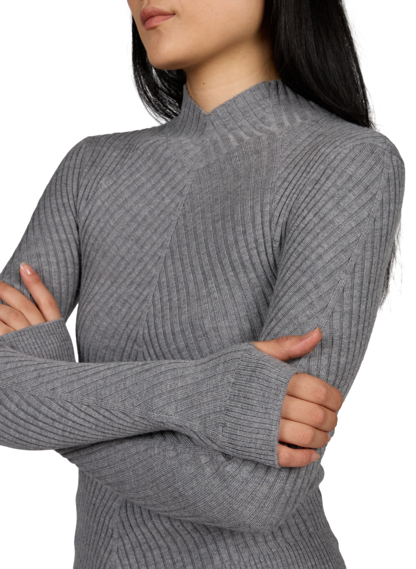 Ribbed high-neck merino wool sweater VICTORIA BECKHAM Grey