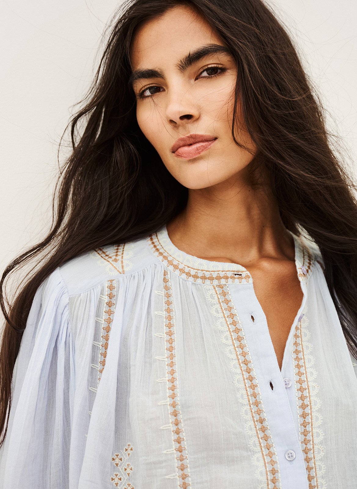 Oversized blouse met ronde hals en geborduurd katoen mona. BA&SH Blauw