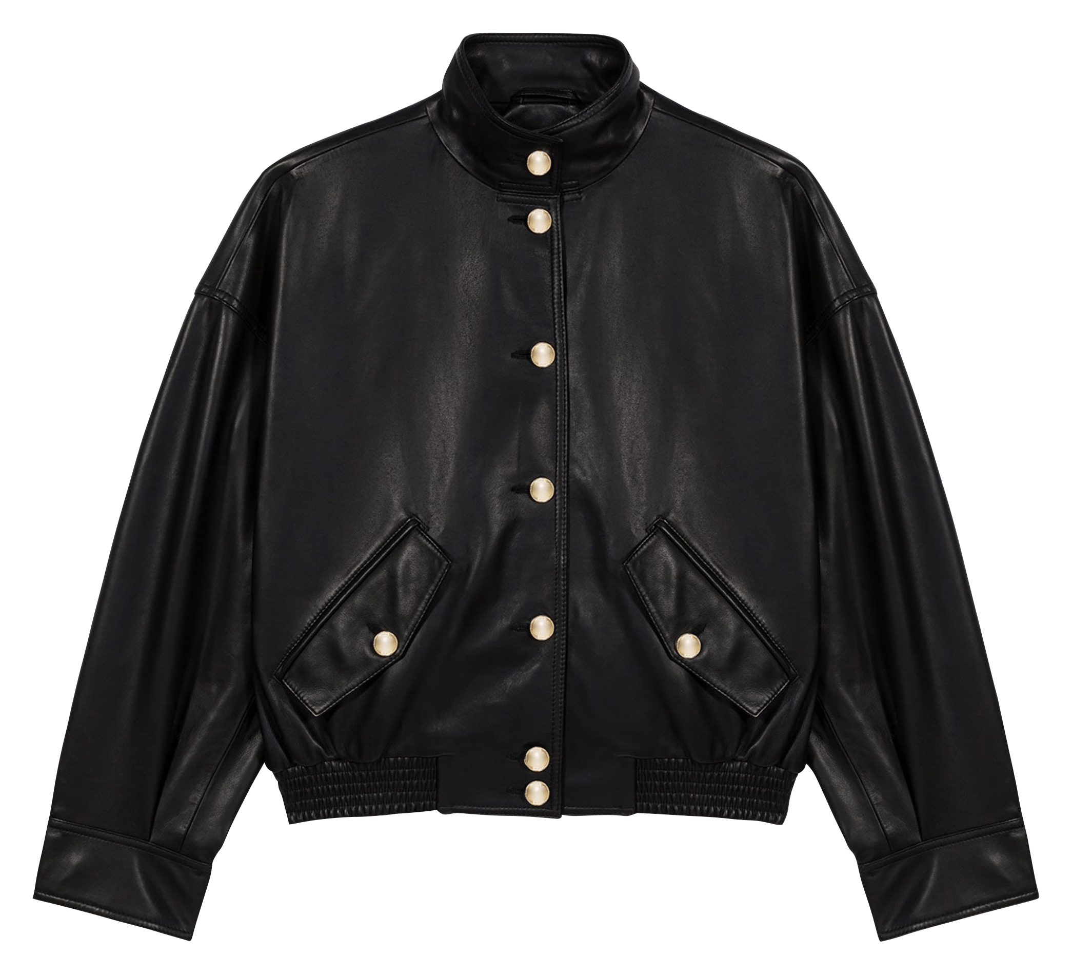 Blouson ample col montant en cuir MAJE Noir
