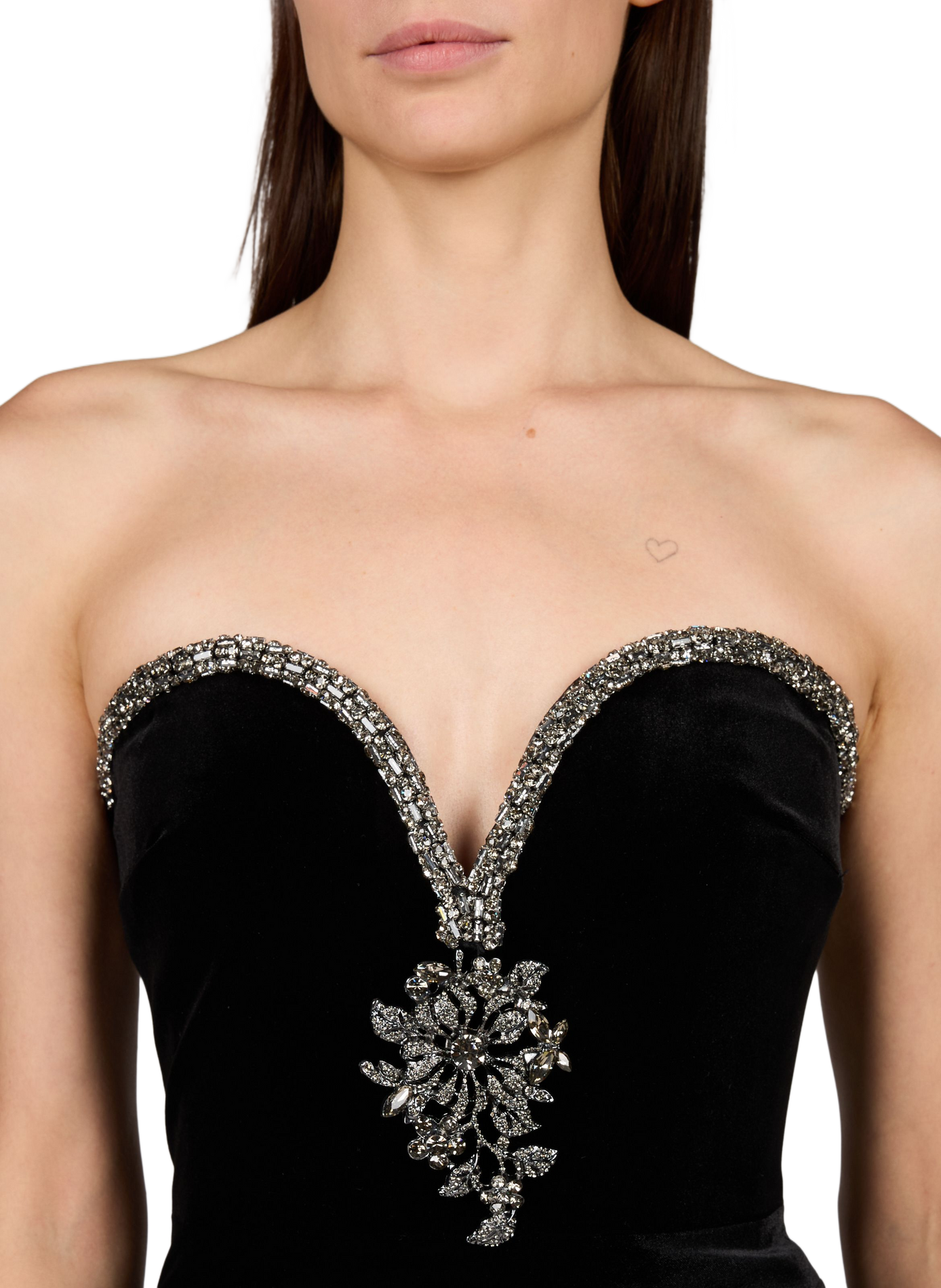 Strapless velvet dress with rhinestones SELF PORTRAIT Black