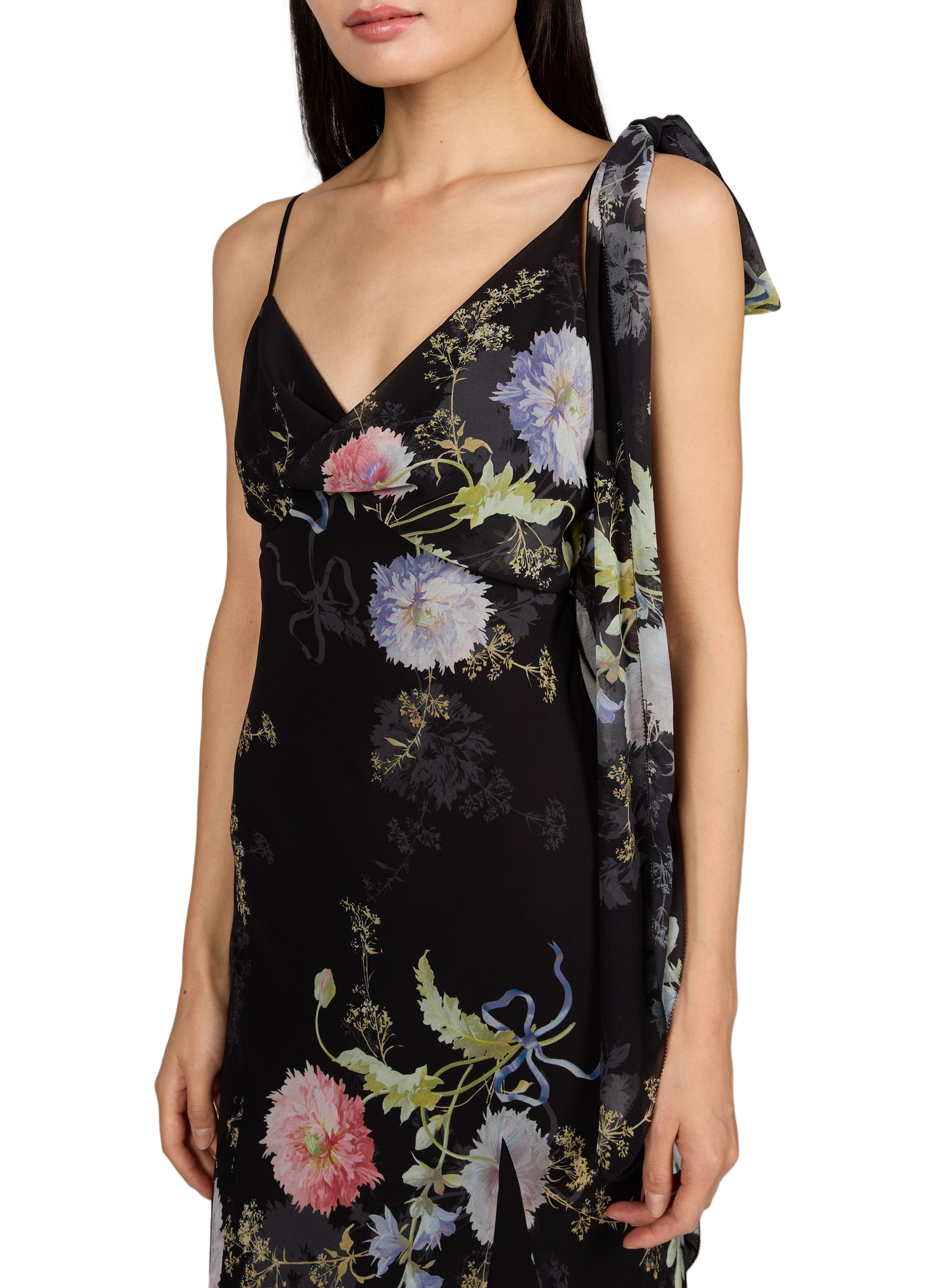 Floral print long dress SELF PORTRAIT Black