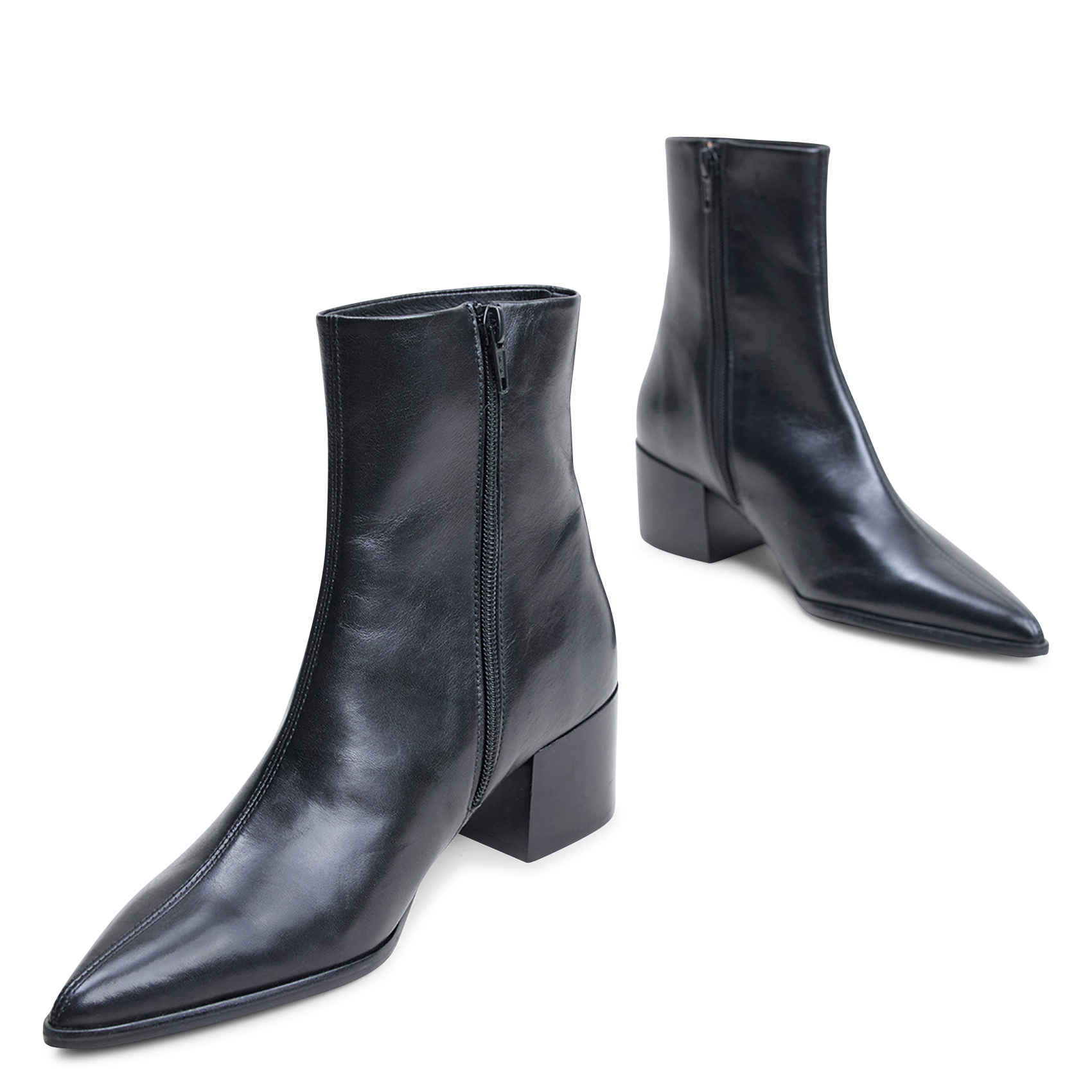 Bottines bout pointu en cuir de vachette pale JONAK Noir