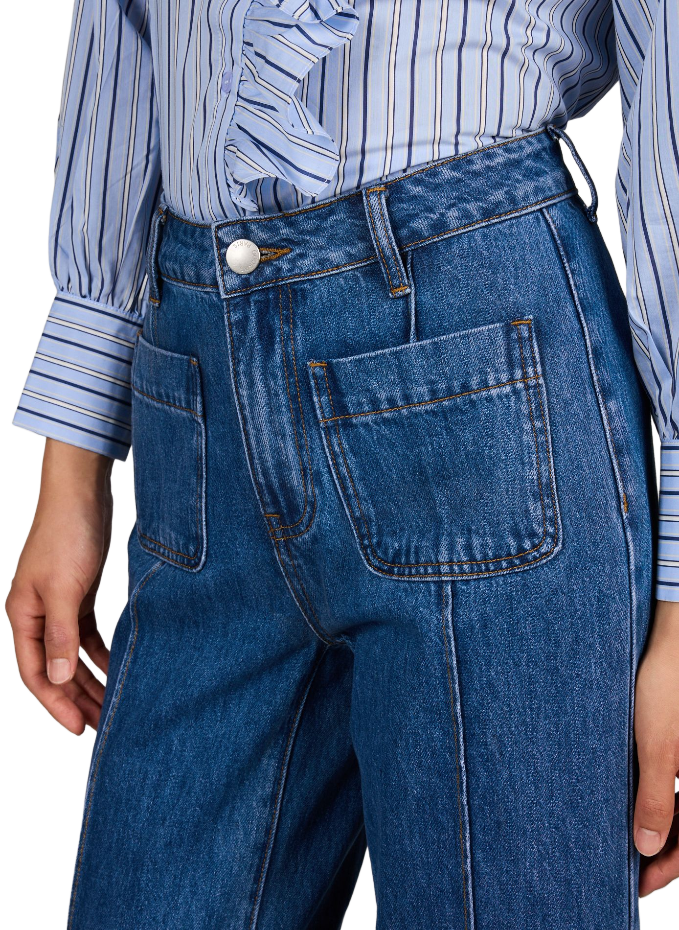 Hoch sitzende Flare-Jeans aus Baumwolle SUNCOO Blau