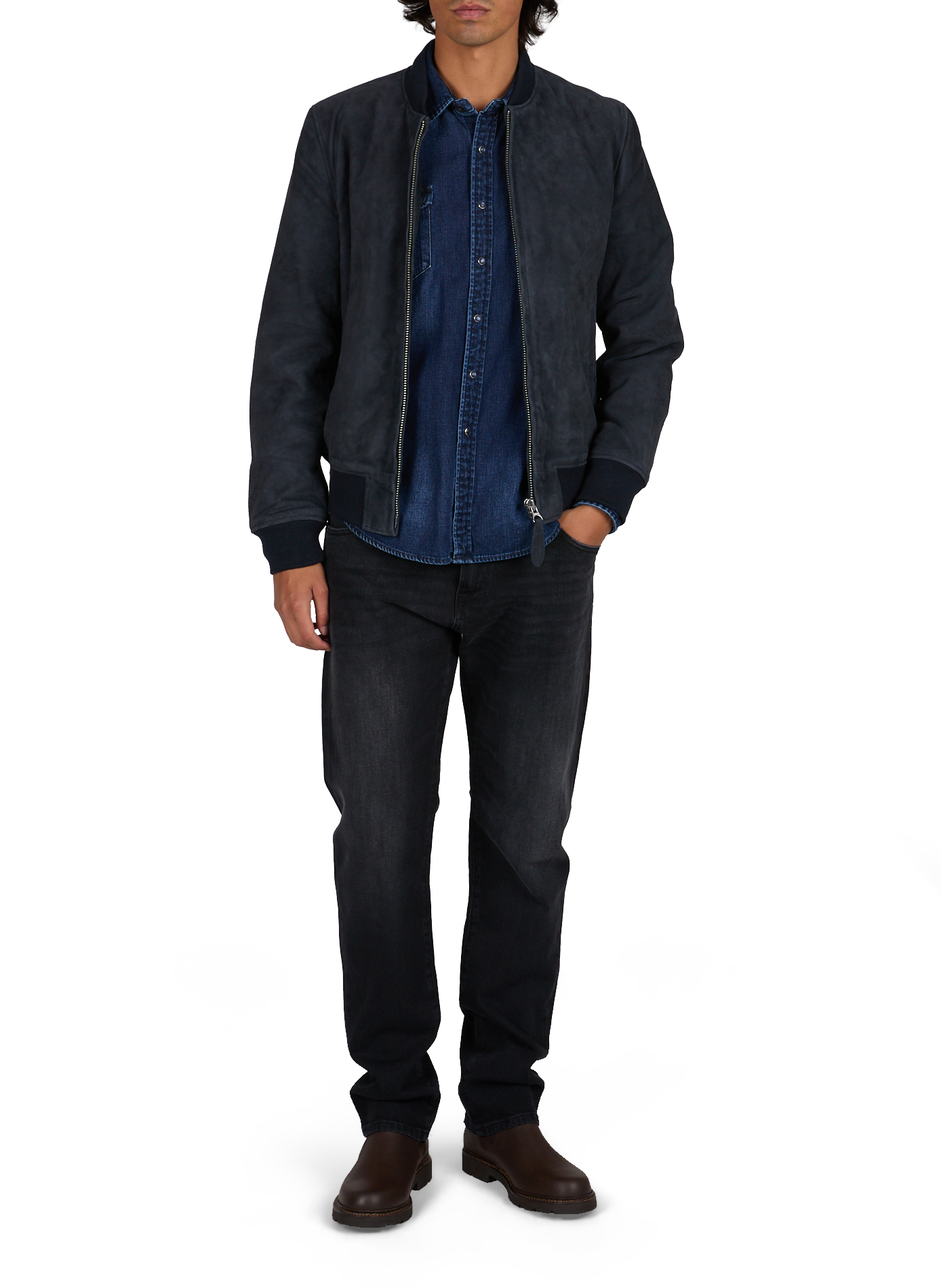 Blouson droit en cuir SCHOTT Bleu