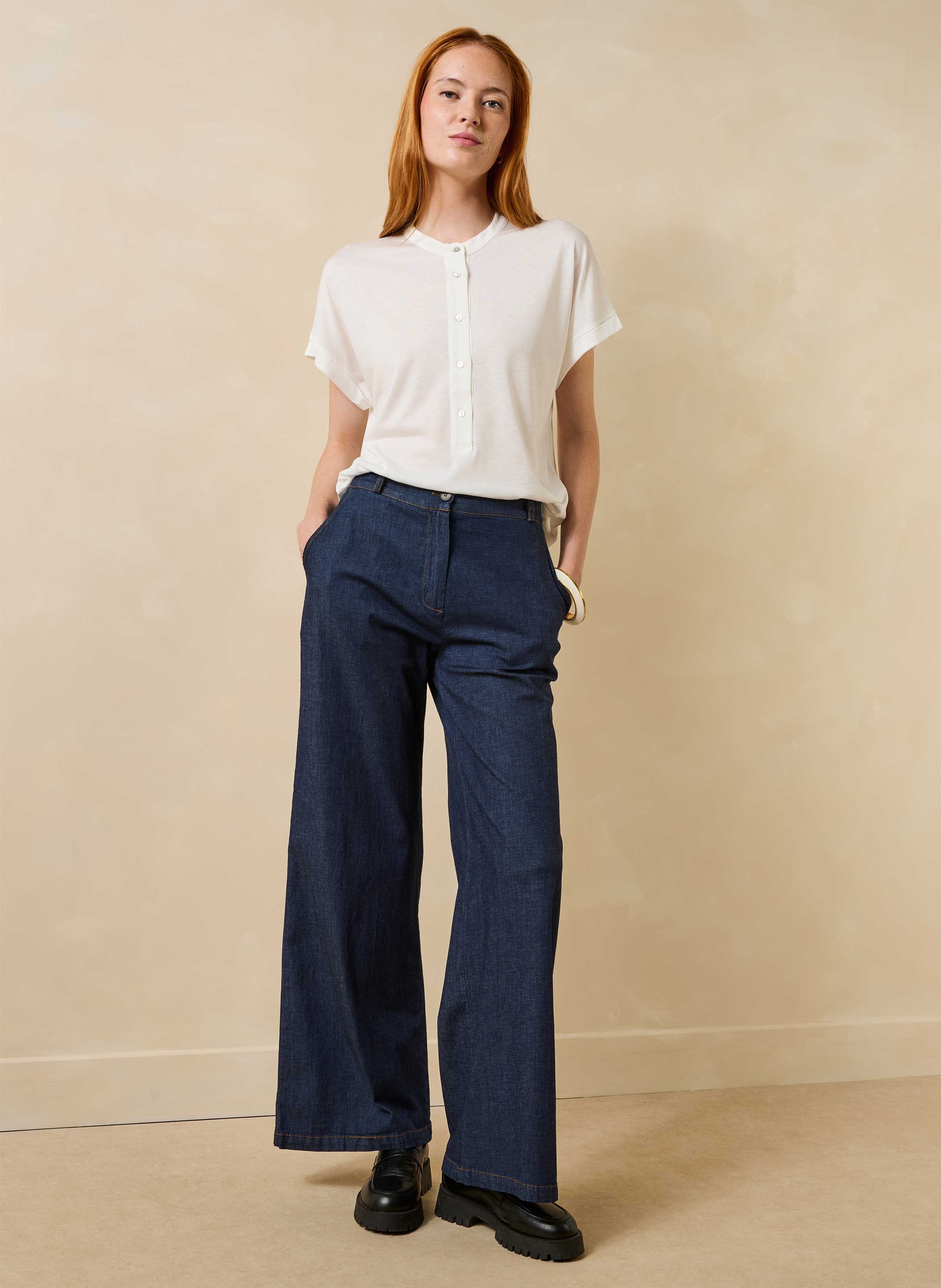 Effen top met korte mouwen en knoopsluiting LA FEE MARABOUTEE Wit