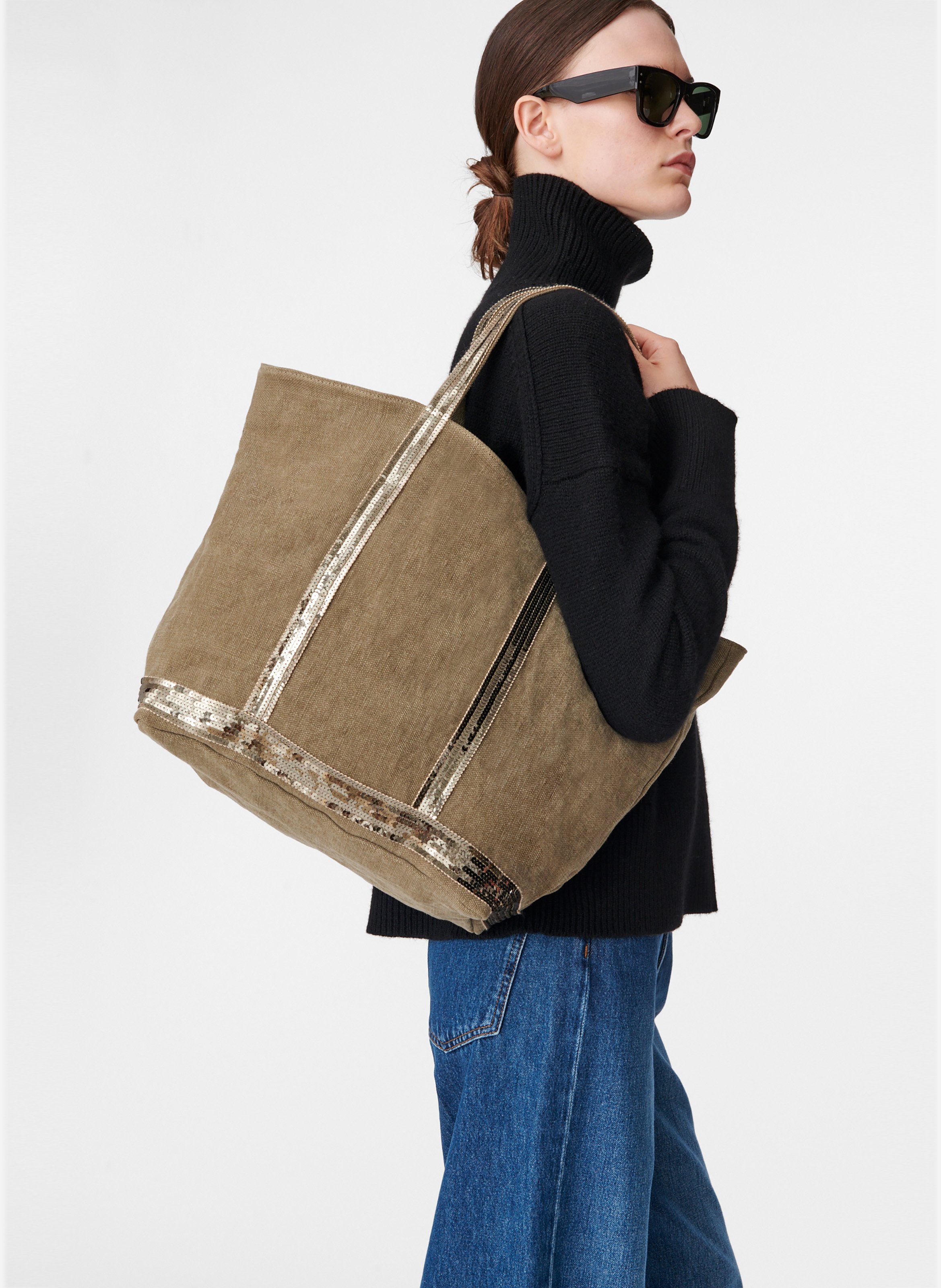 Cabas l zippé en lin VANESSA BRUNO Kaki