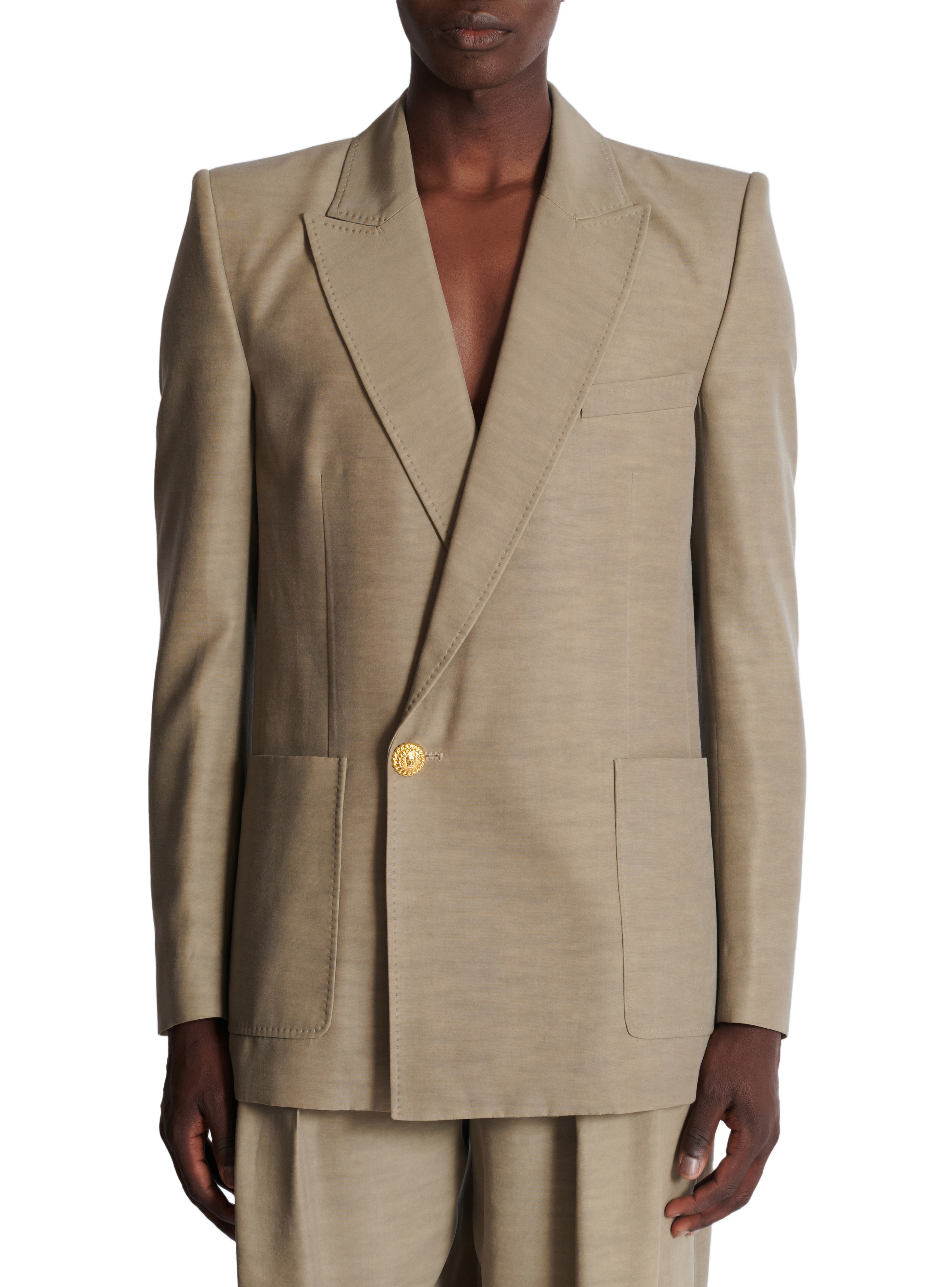 Veste de tailleur 1 bouton en cupro BALMAIN Marron