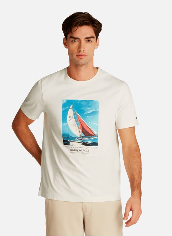 Printed cotton T-shirt Beige by TOMMY HILFIGER TOMMY HILFIGER Printed cotton T-shirt Beige