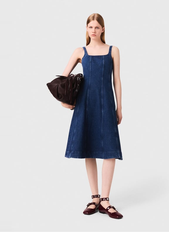 Robe midi col carre en denim de coton mélangé Bleu by MAJE MAJE Robe midi col carre en denim de coton mélangé Bleu