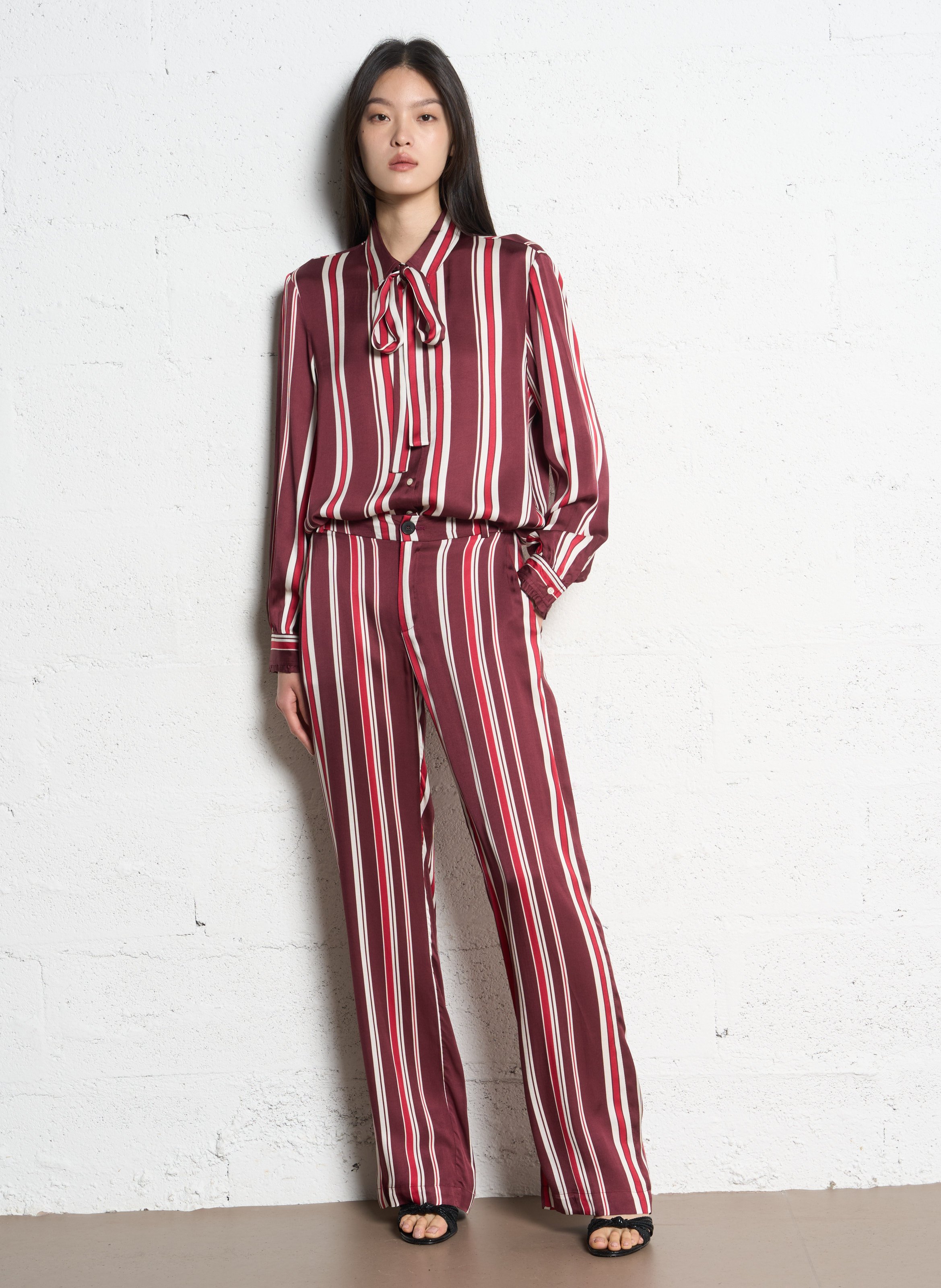 Pantalon droit à rayures IKKS Rose