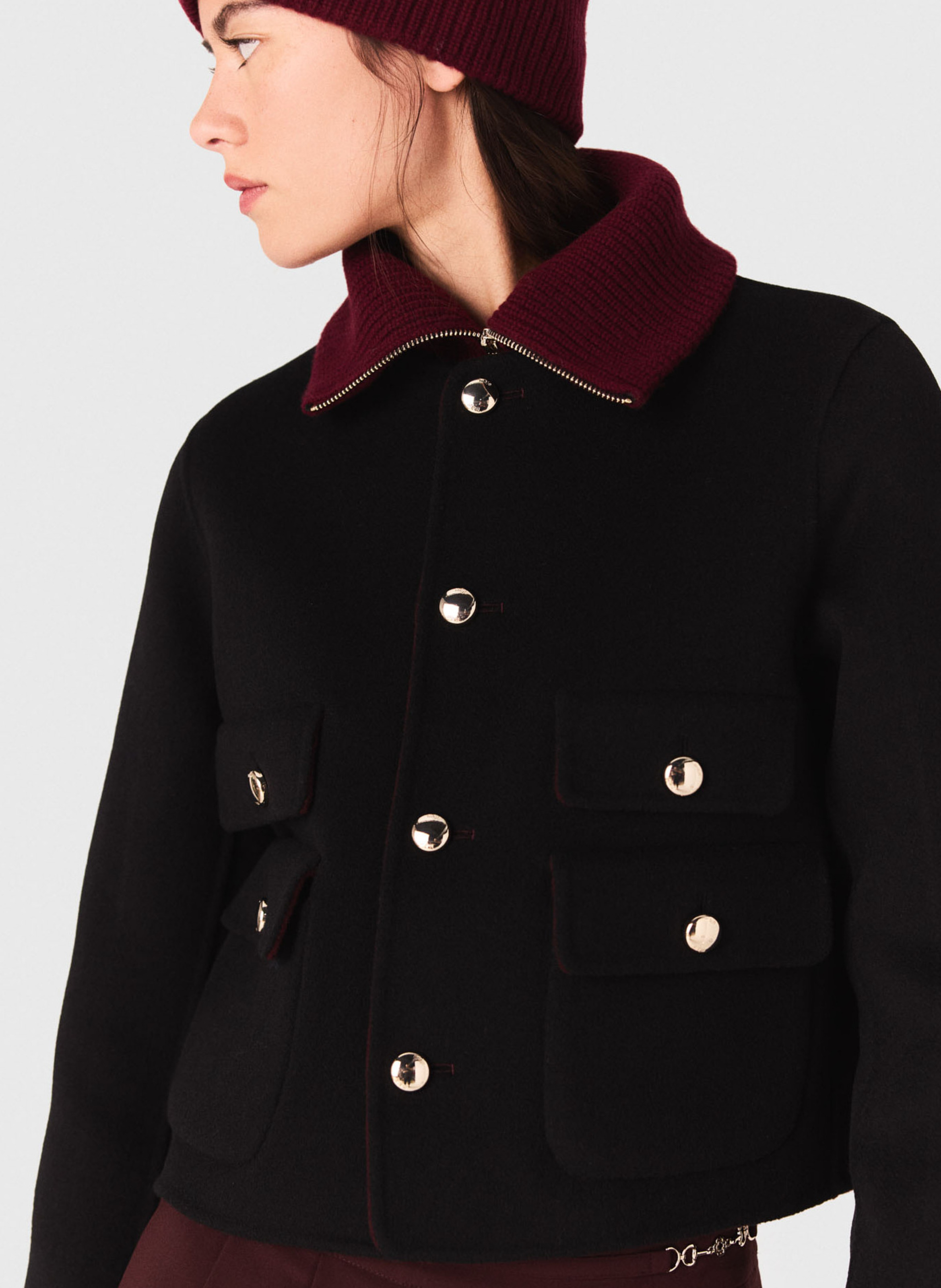 Veste droite col montant en laine mélangée MAJE Rouge