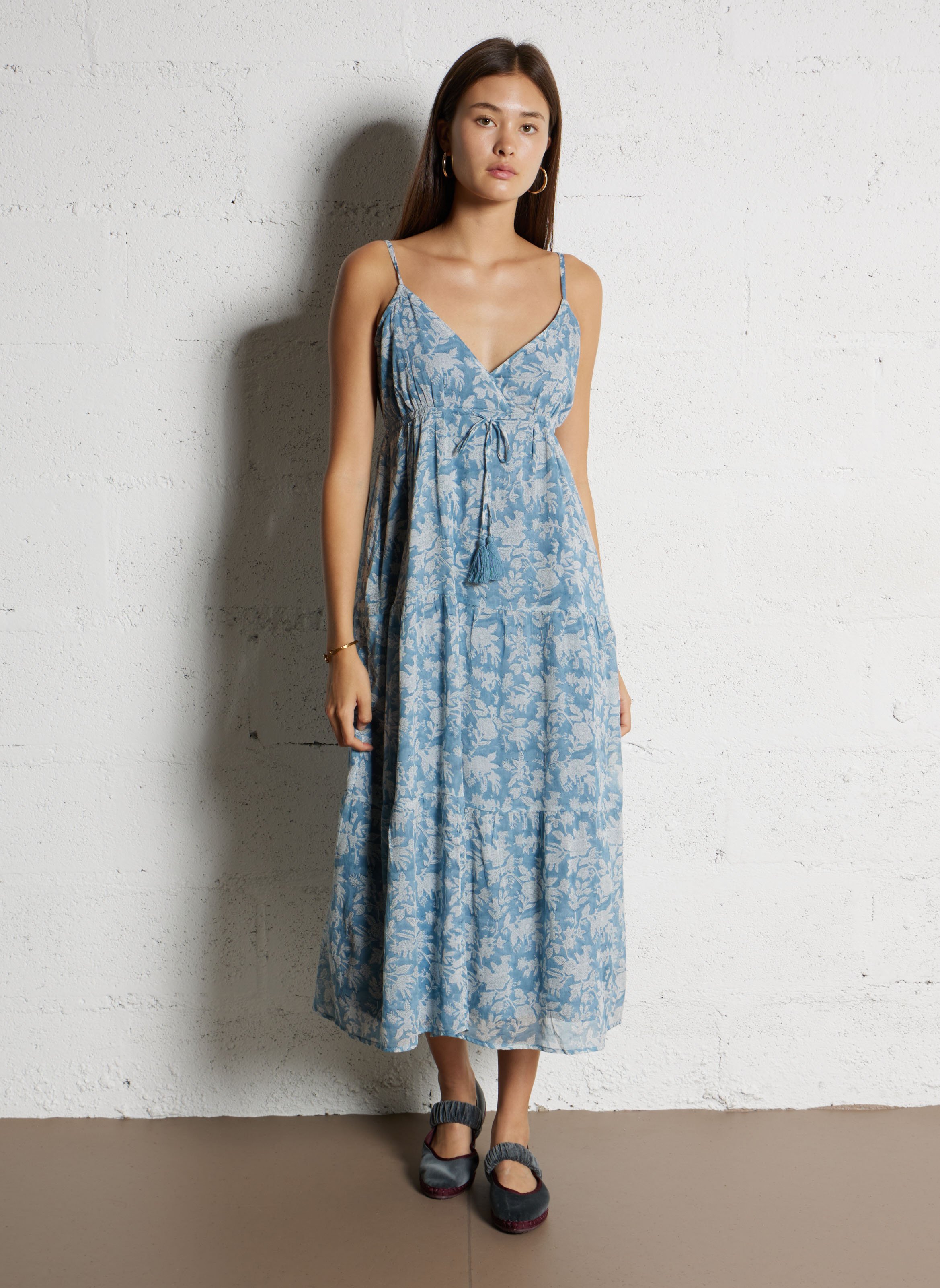 Robe midi en coton imprimée lucie MAISON 123 Bleu