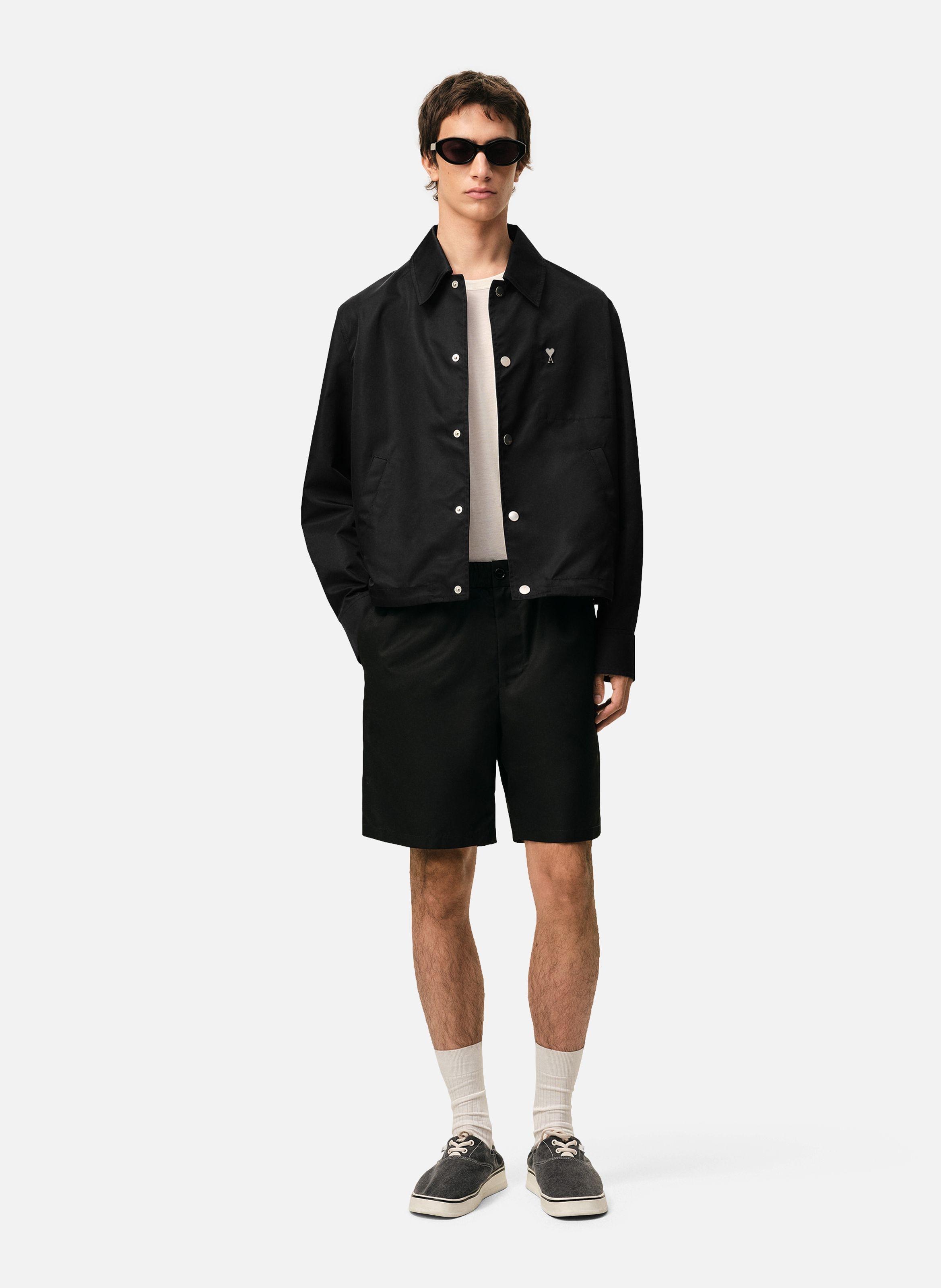 Short taille elastiquée rivet ami de coeur en nylon AMI PARIS Noir