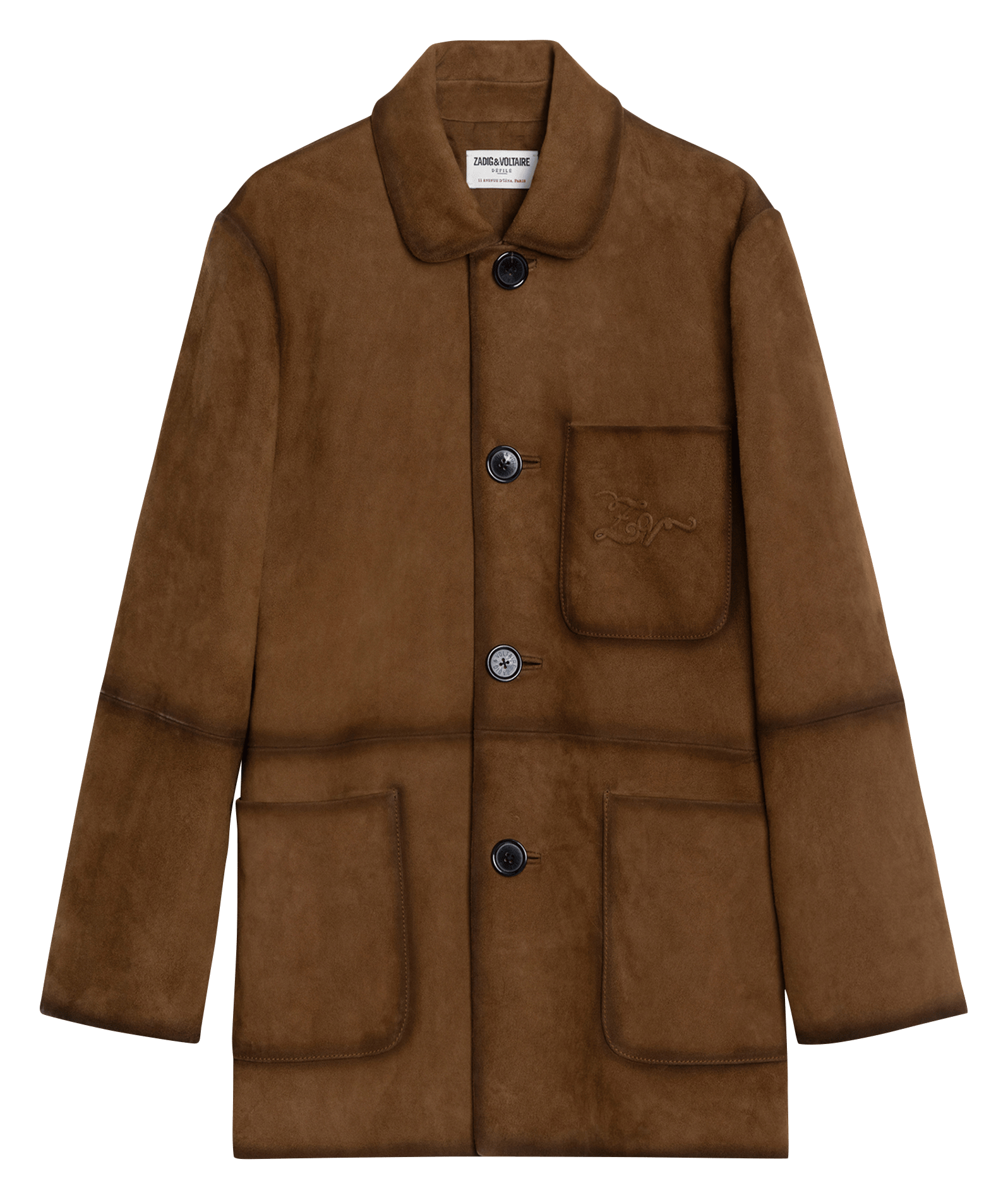 Blouson col classique en cuir venezia ZADIG&VOLTAIRE Marron