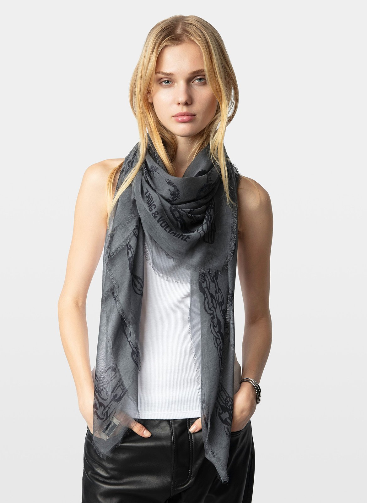Foulard carré à motifs squelettes kerry Gris