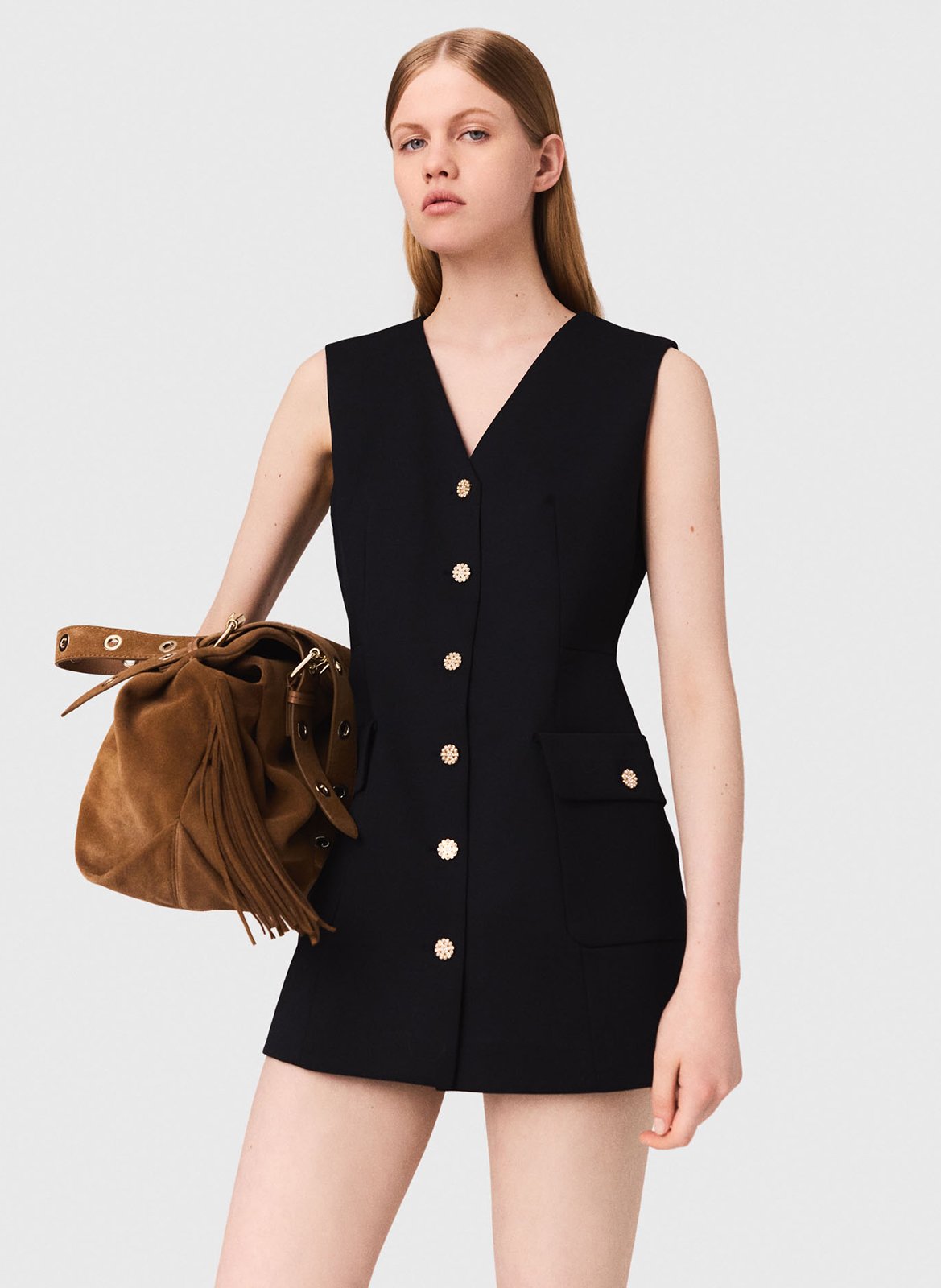 Robe cintrée col v MAJE Bleu