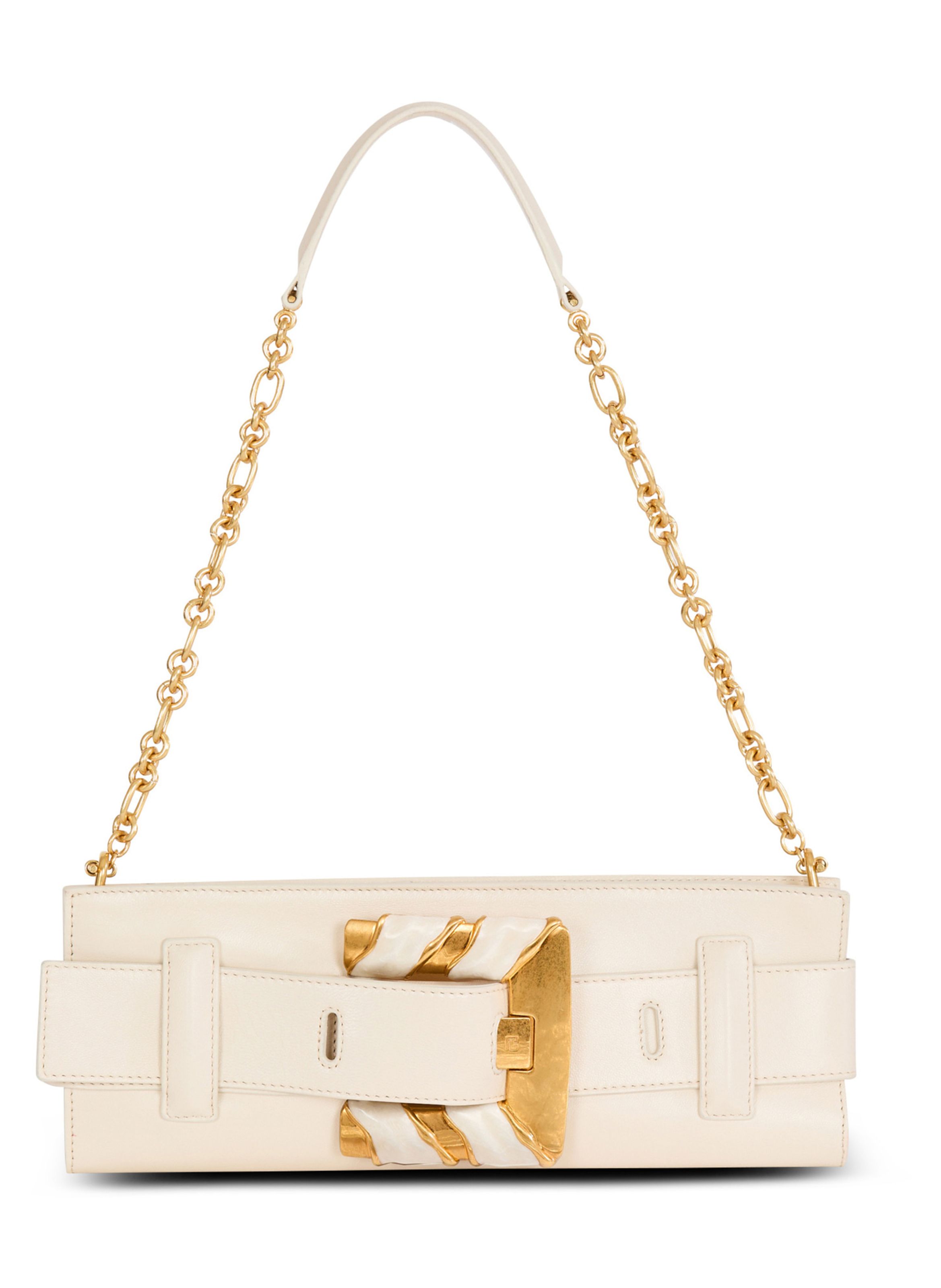 Pochette anthem en cuir d’agneau et émail BALMAIN Beige