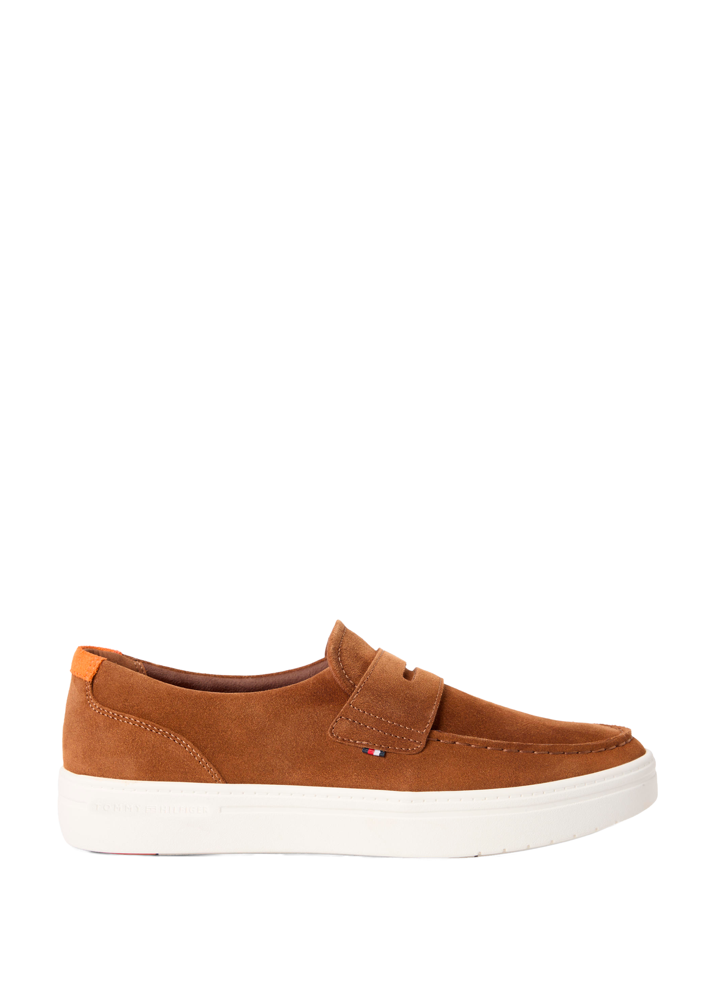 Mocassins en daim à surpiqûres et logo TOMMY HILFIGER Marron