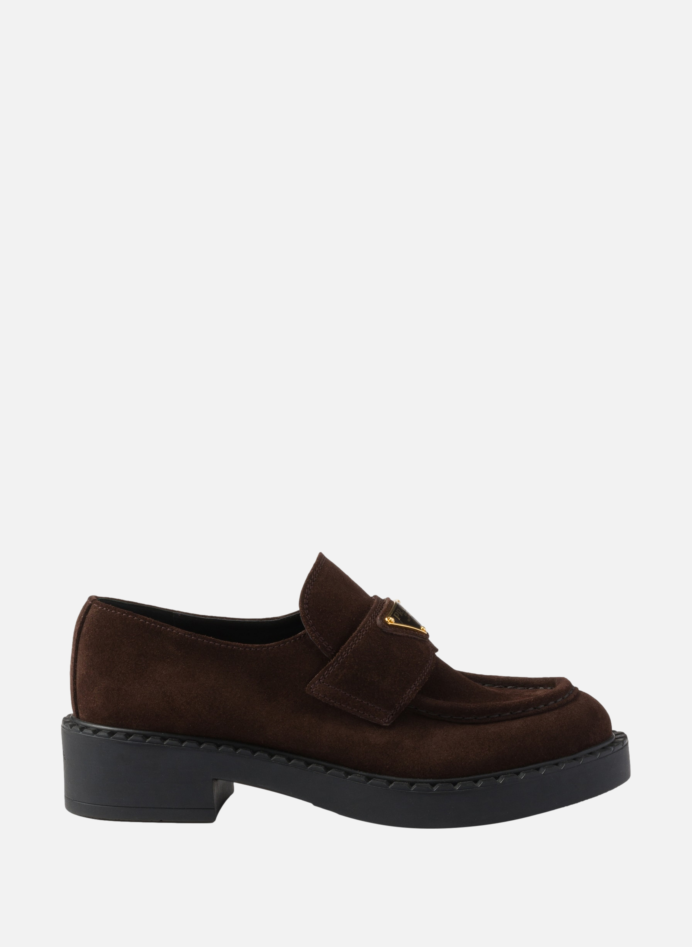 Mocassins en veau velours chocolat PRADA Marron