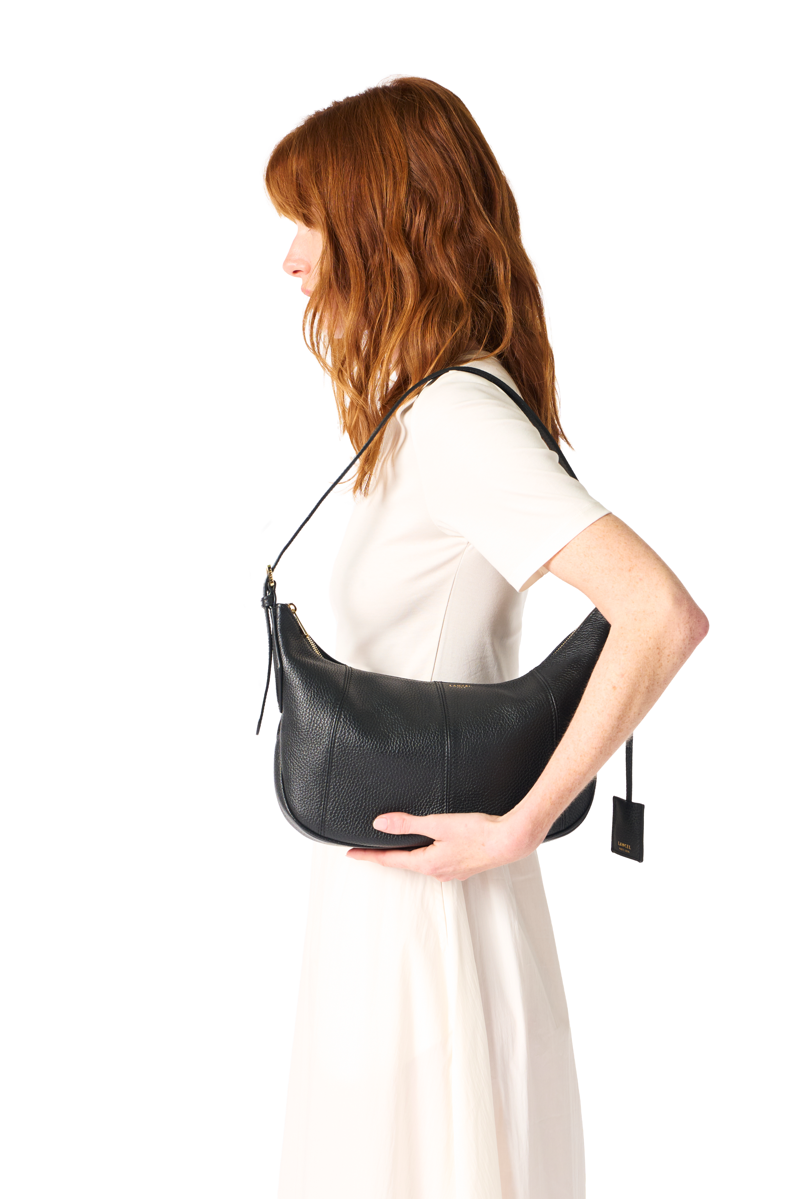 Sac hobo zippé m victoire de lancel en cuir LANCEL Noir