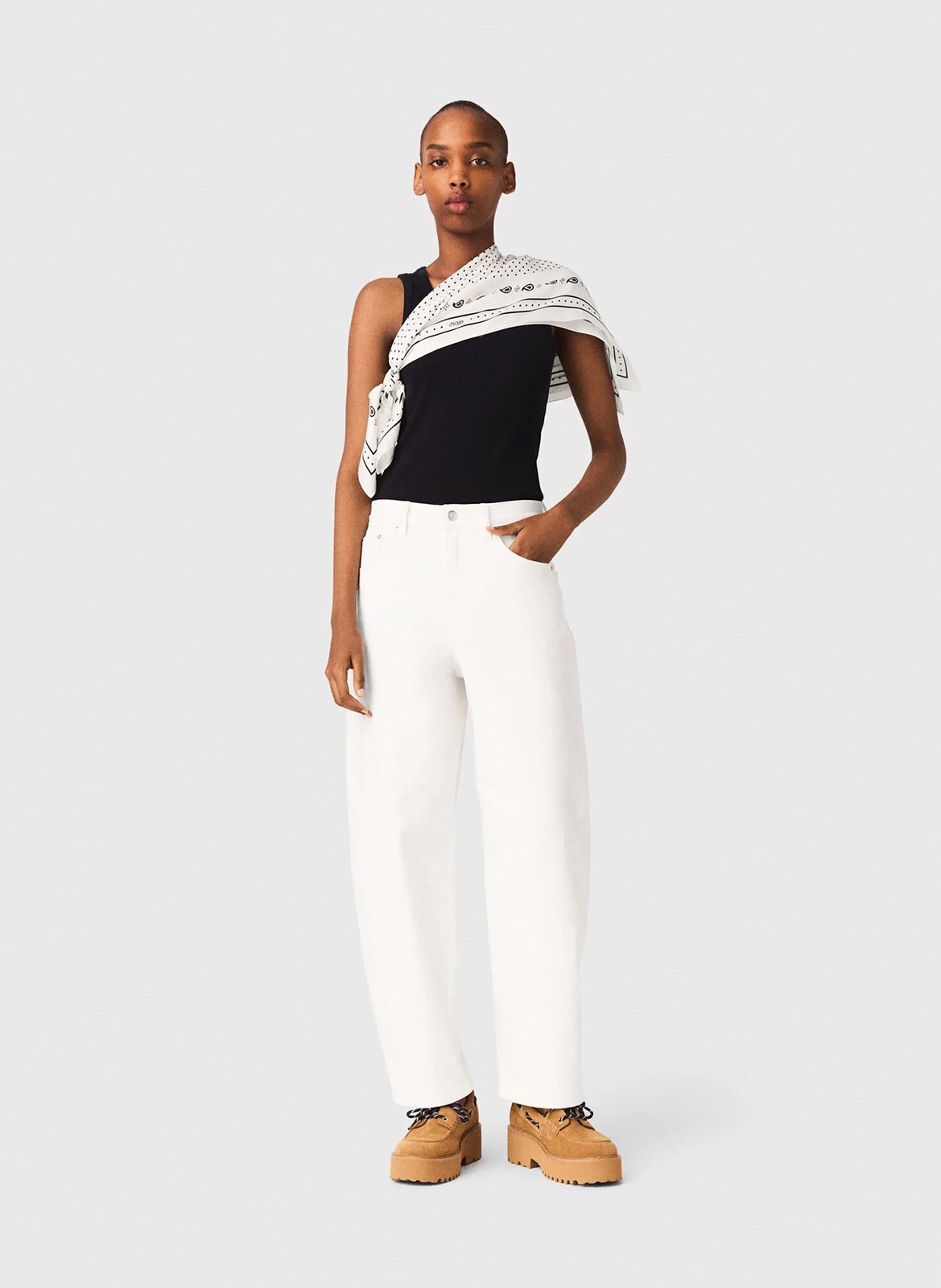 Jean large taille mi-haute uni MAJE Blanc