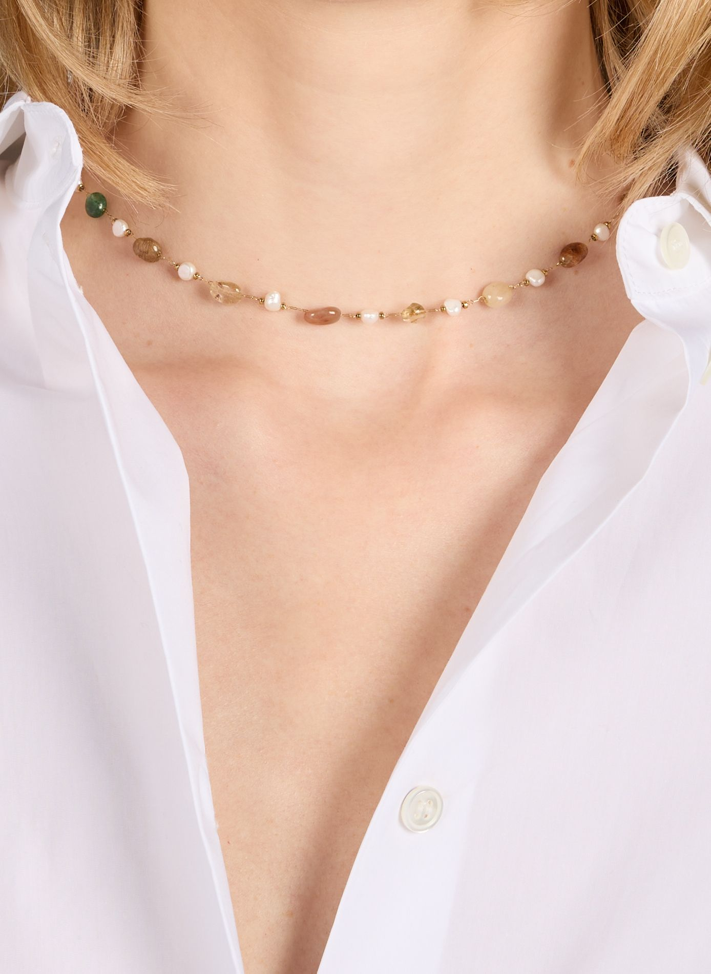 Collier avec pierres de gemmes et perles AU PRINTEMPS PARIS Orange