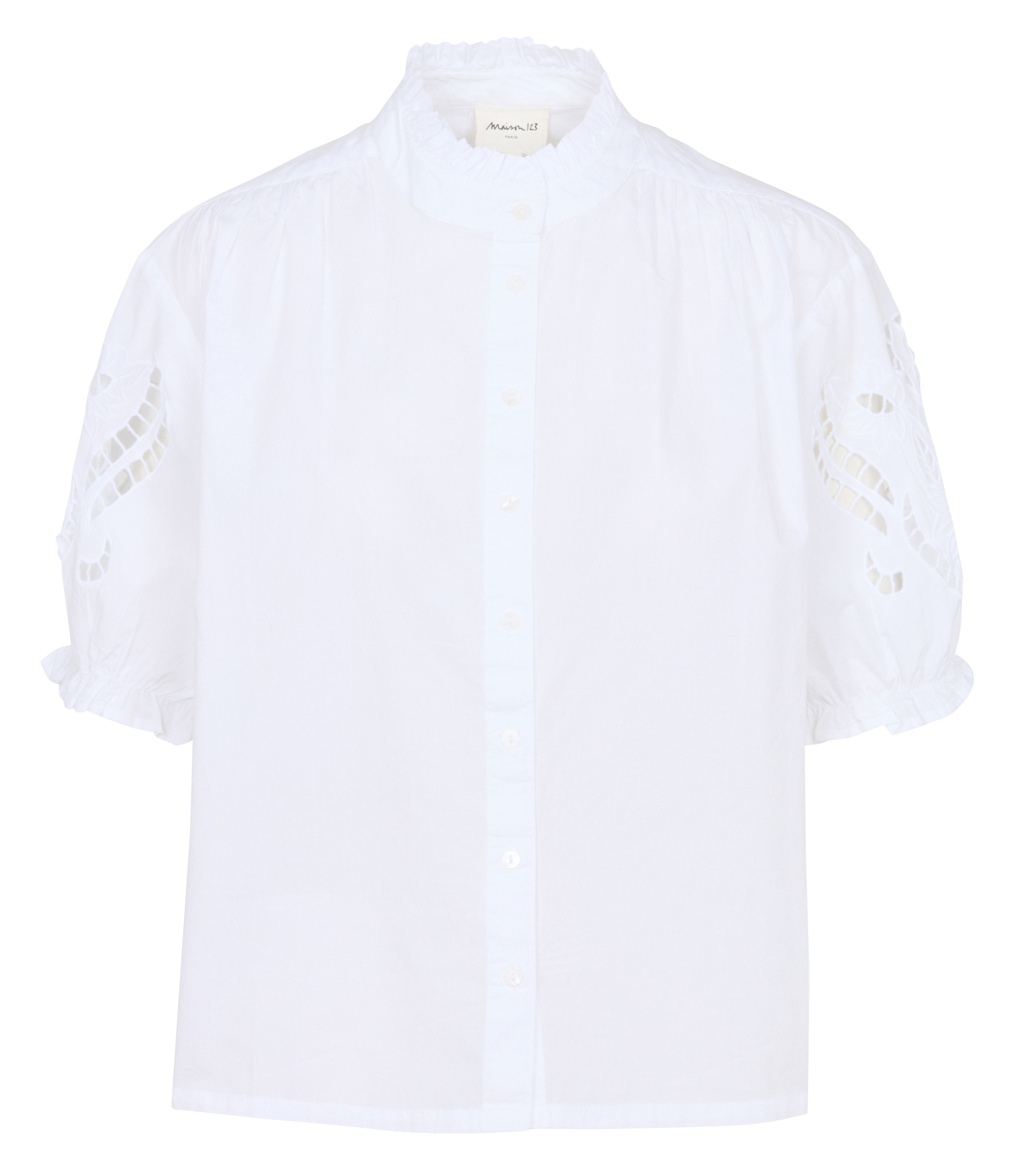 Chemisier droit manches courtes brodées doncaster MAISON 123 Blanc