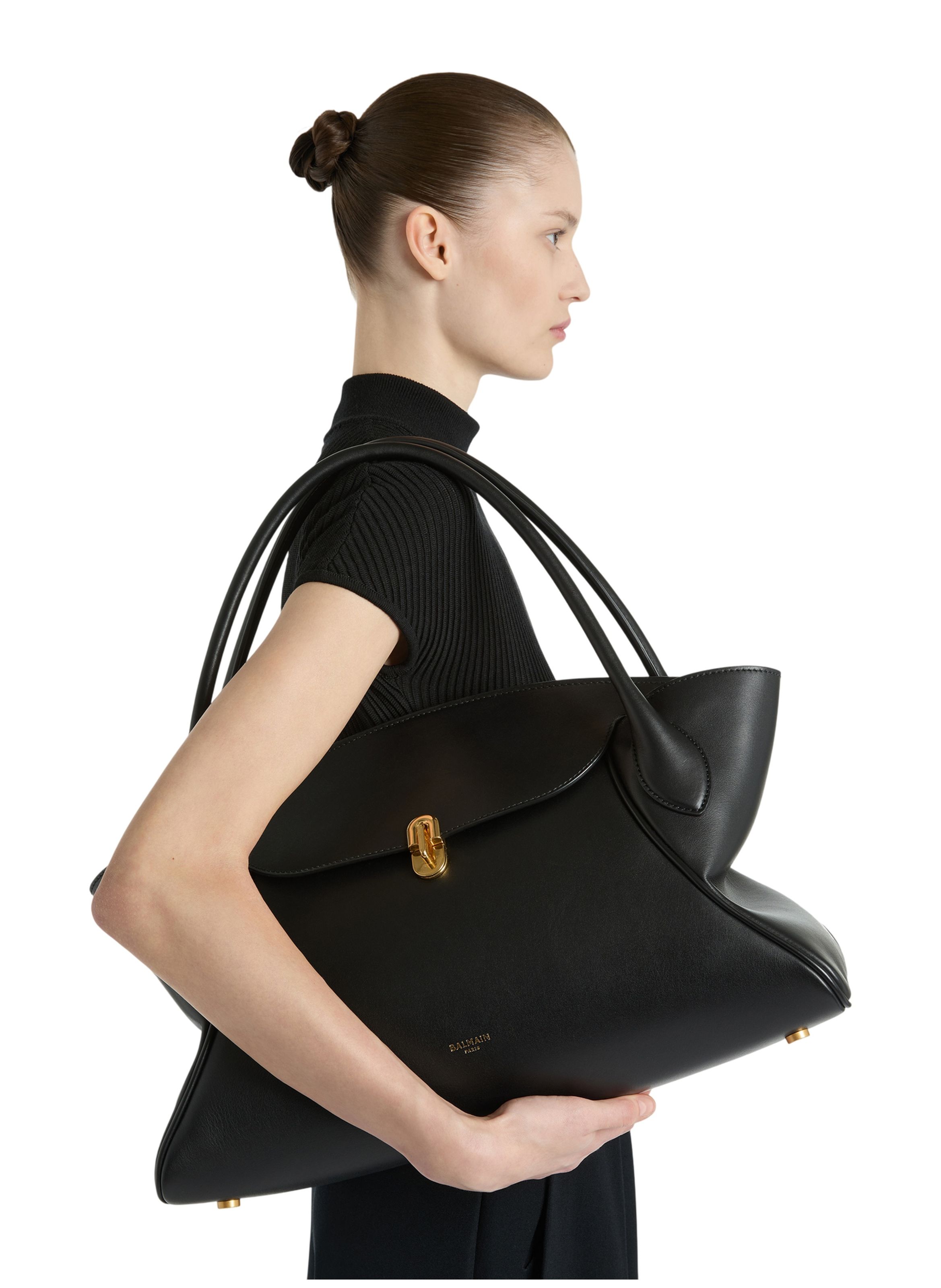Sac pulse day medium en cuir lisse BALMAIN Noir