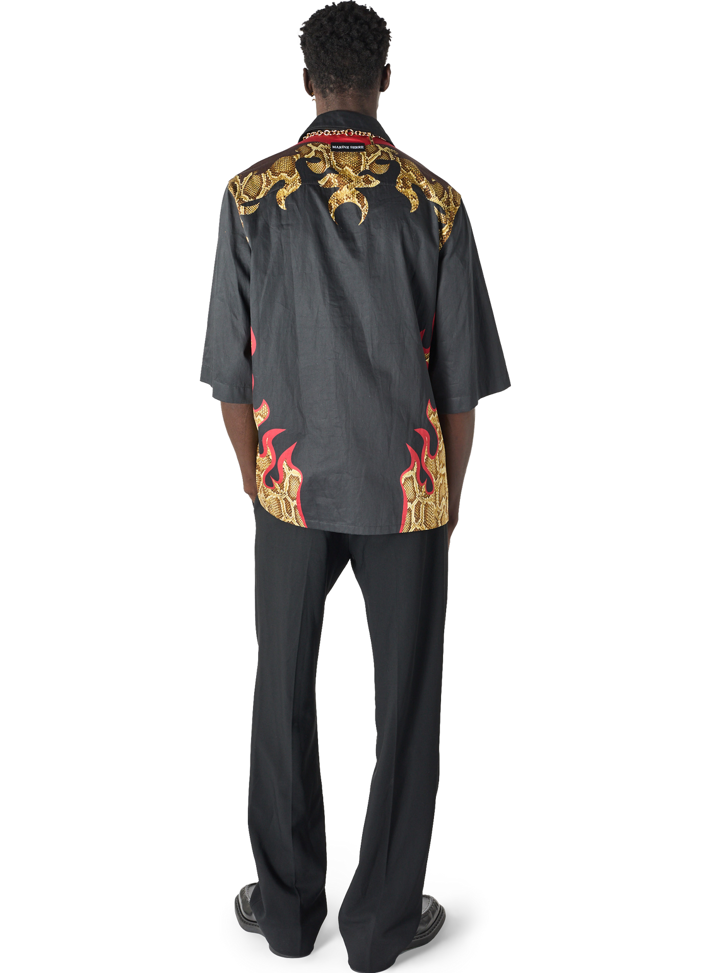 Pantalon tailleur ceinturé en serge de laine MARINE SERRE Noir
