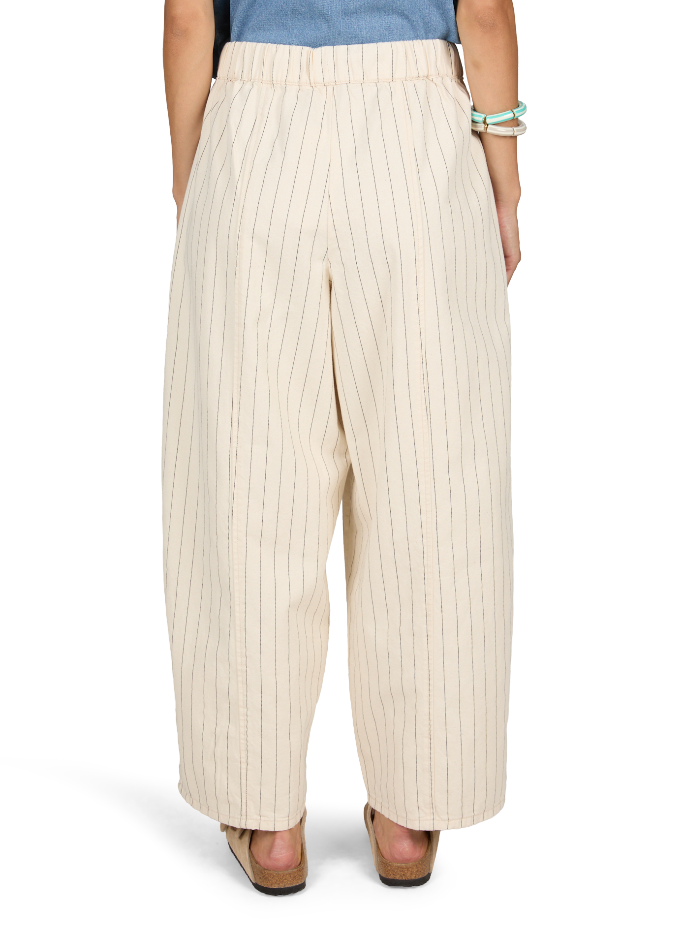 Straight pants with fine cotton stripes OBJECT Beige