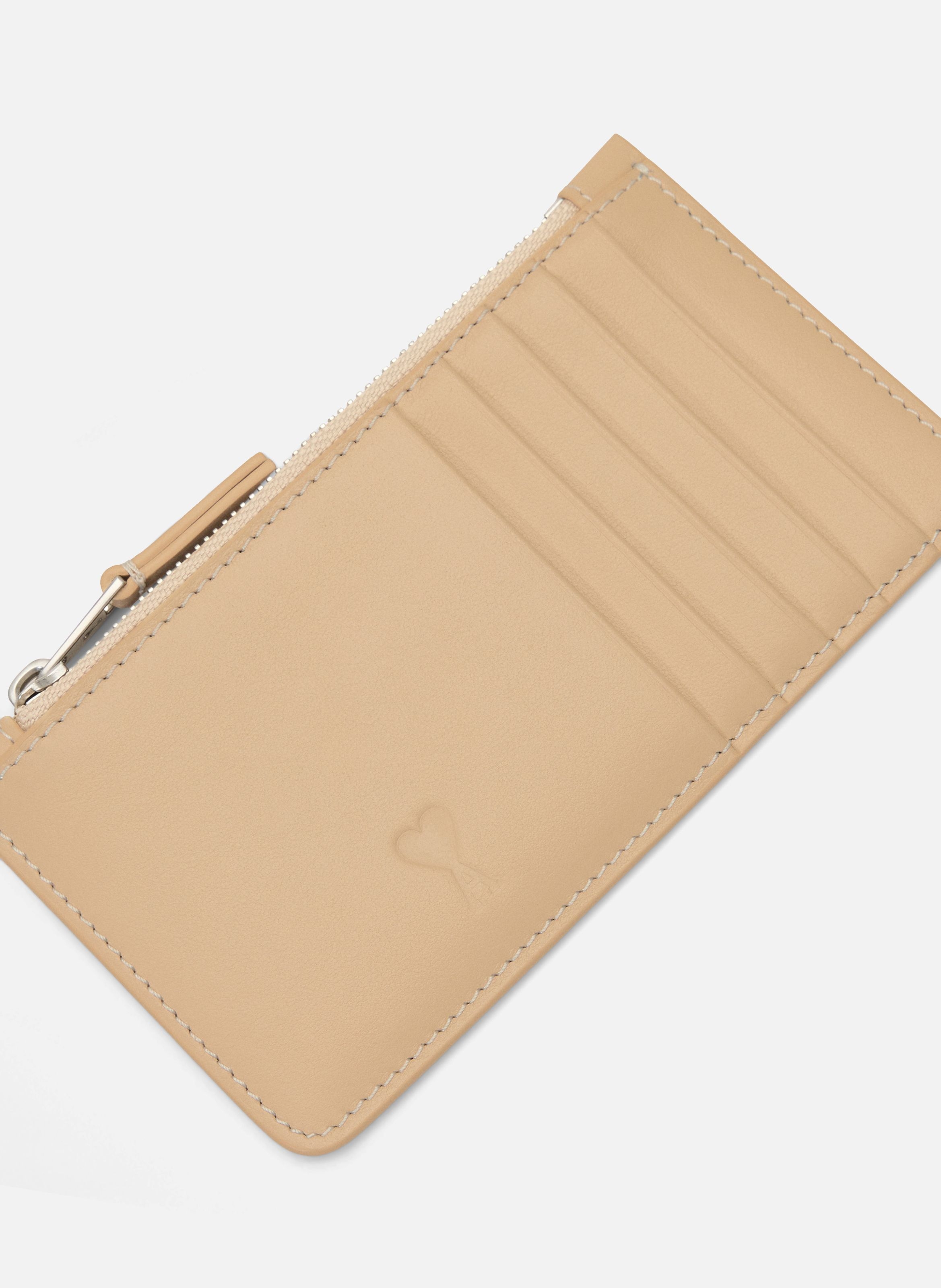 Porte-cartes zippé unisexe en cuir de vachette ami de coeur AMI PARIS Beige