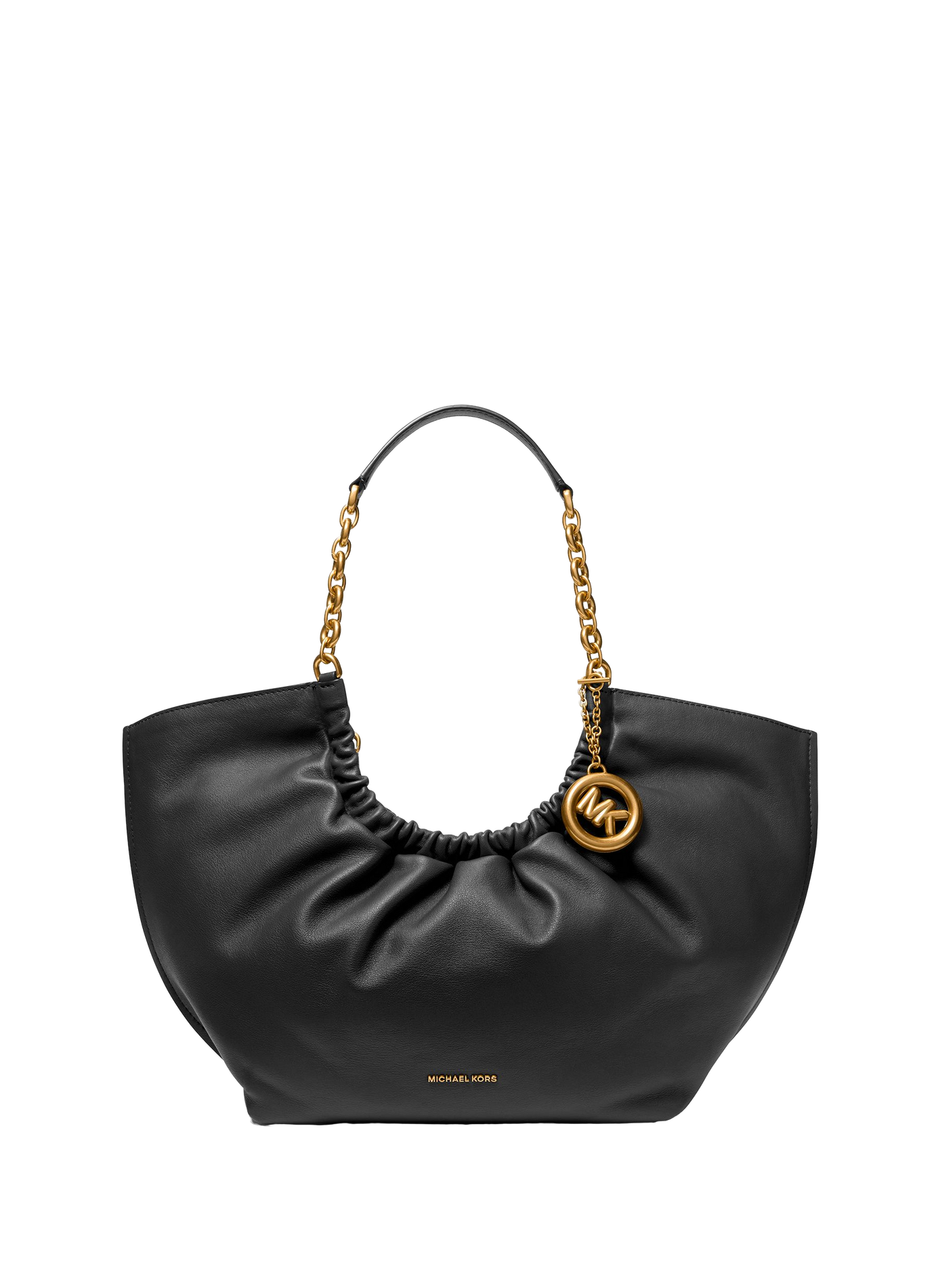 Handbag with chain detail and metallic logo in leather MICHAEL KORS White