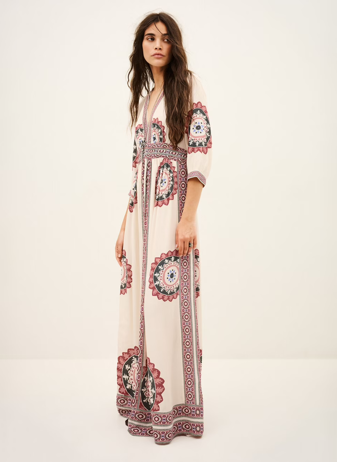 Robe longue imprimée col v vere BA&SH Beige