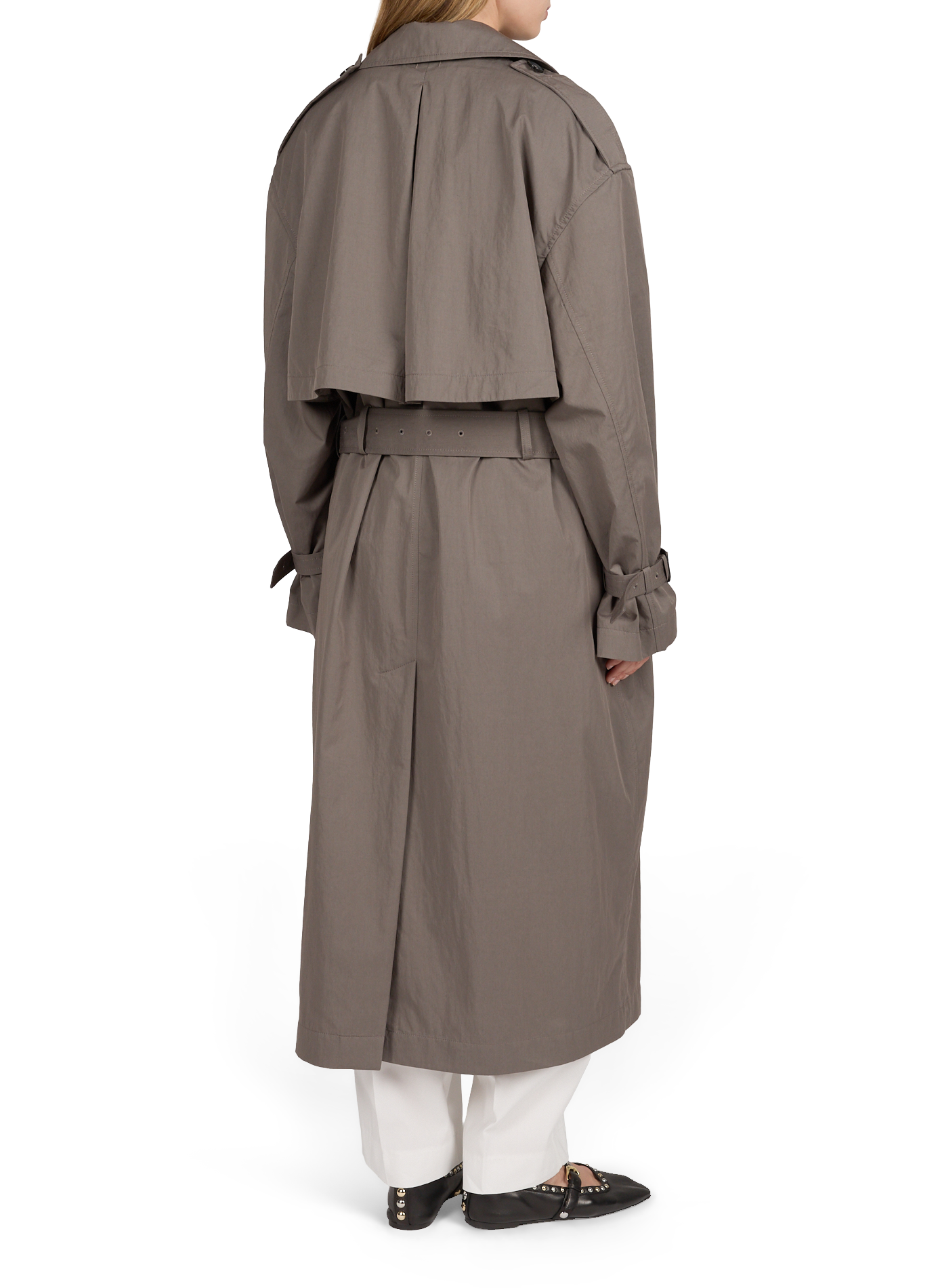 Langer einfarbiger Trenchcoat aus Baumwollmischung mit Gürtel TOTEME Khaki