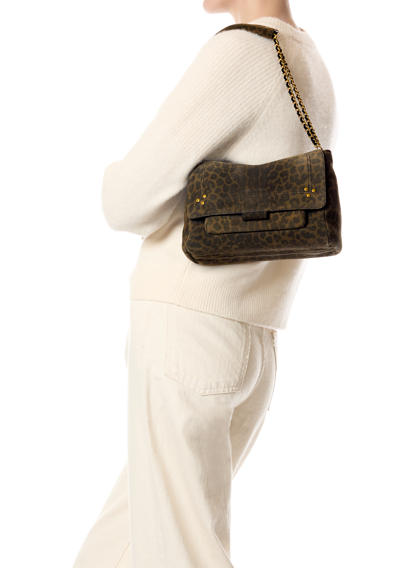 Leder-Schultertasche Lulu M JÉRÔME DREYFUSS Khaki