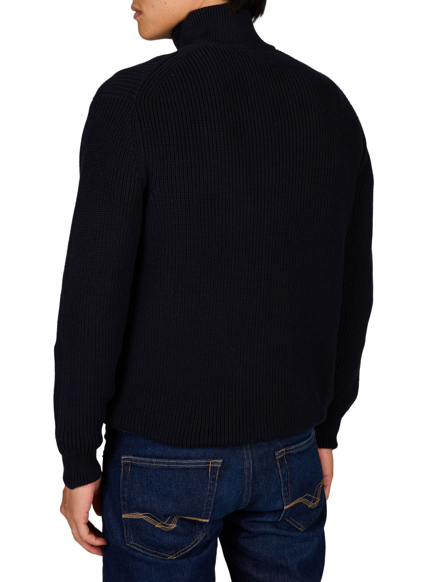 Ribbed high-neck sweater with embroidered logo in cotton REPLAY Blue