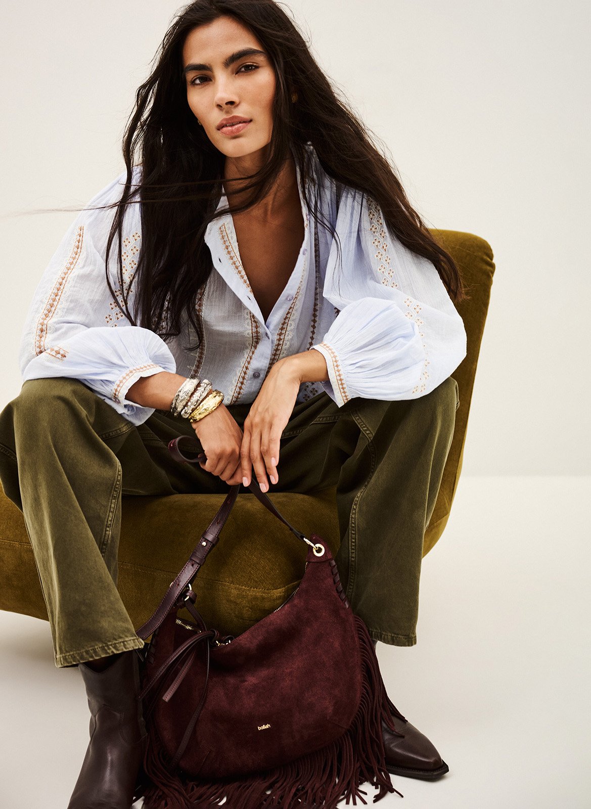 Oversized blouse met ronde hals en geborduurd katoen mona. BA&SH Blauw