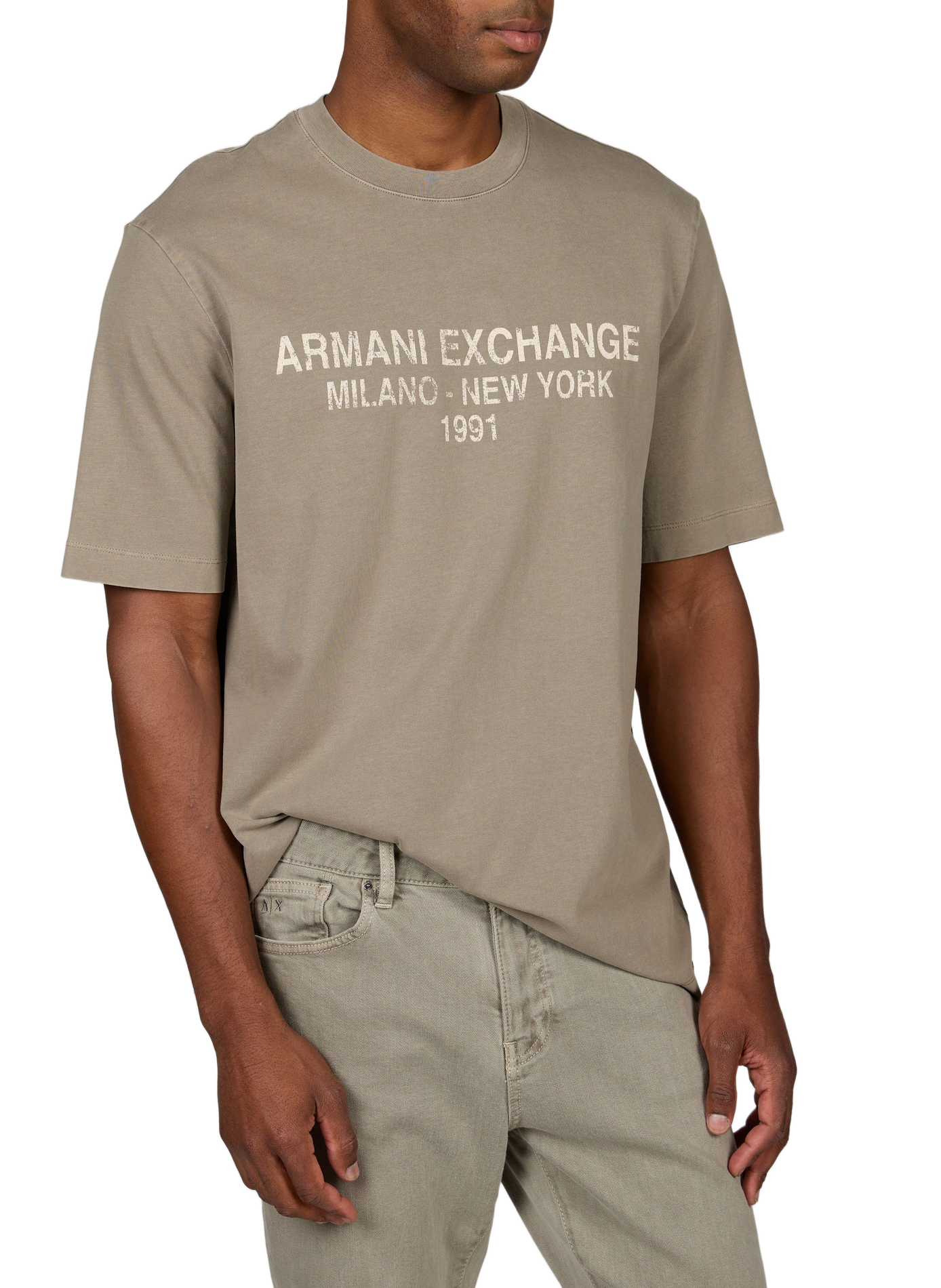 T-shirt met rechte pasvorm en logo van katoen ARMANI EXCHANGE Beige